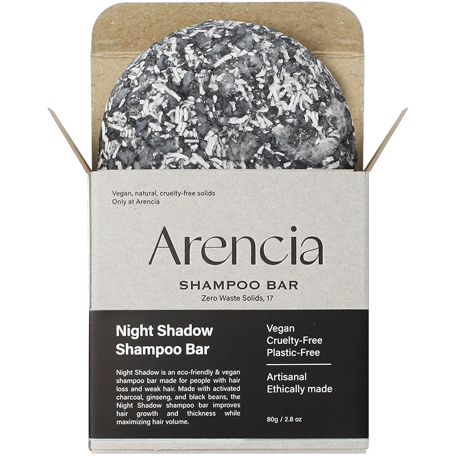 Night Shadow Biotin Shampoo Bar for Regrowth & Hair loss, Darkening, Gray Hair | Strengthening & Volumizing | Normal to Oily Hair | Vegan, Natural, pH balanced, Sulfate free