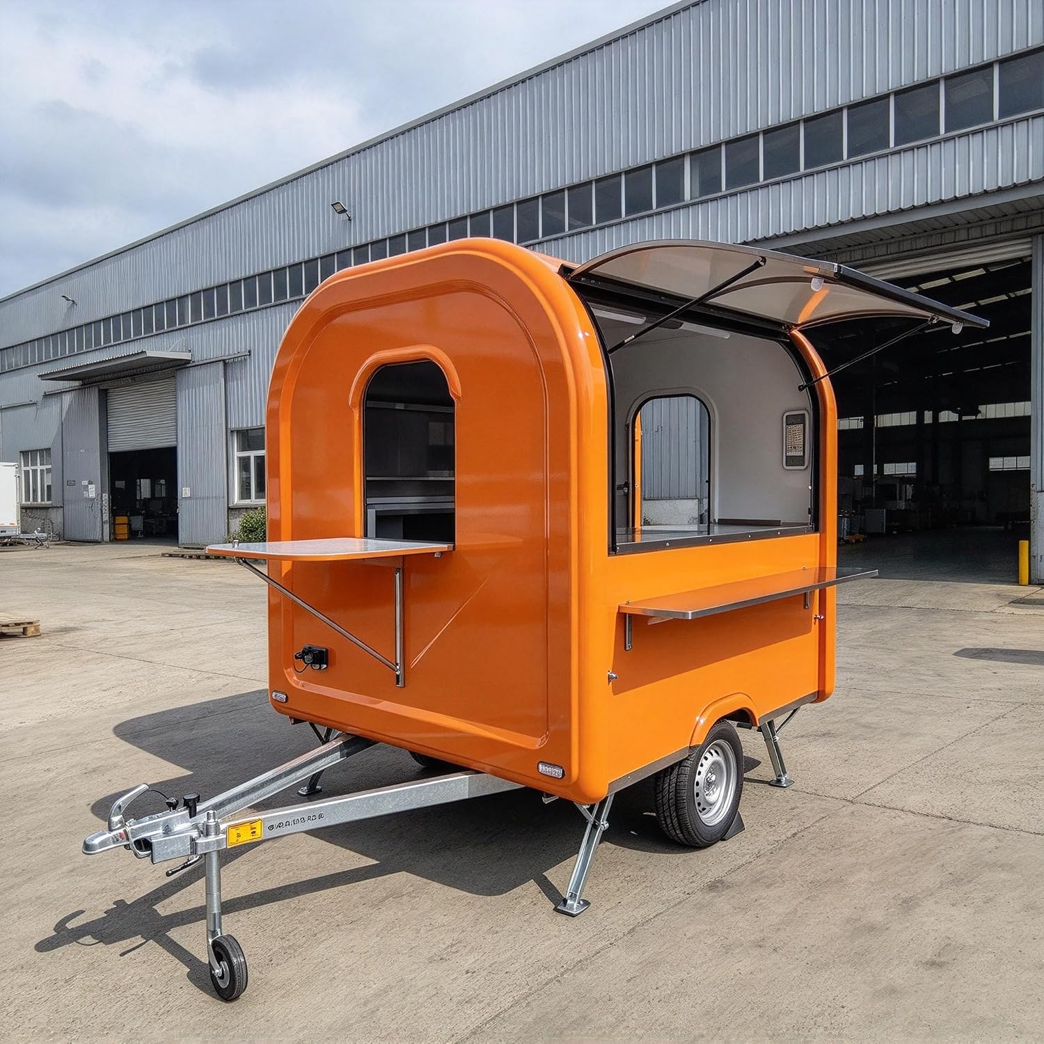 Small Food Trailer with Full Kitchen, Rounded Mobile Food Cart, Compact Towable Food Truck for Coffee, Ice Cream, Desserts, Snacks and Catering