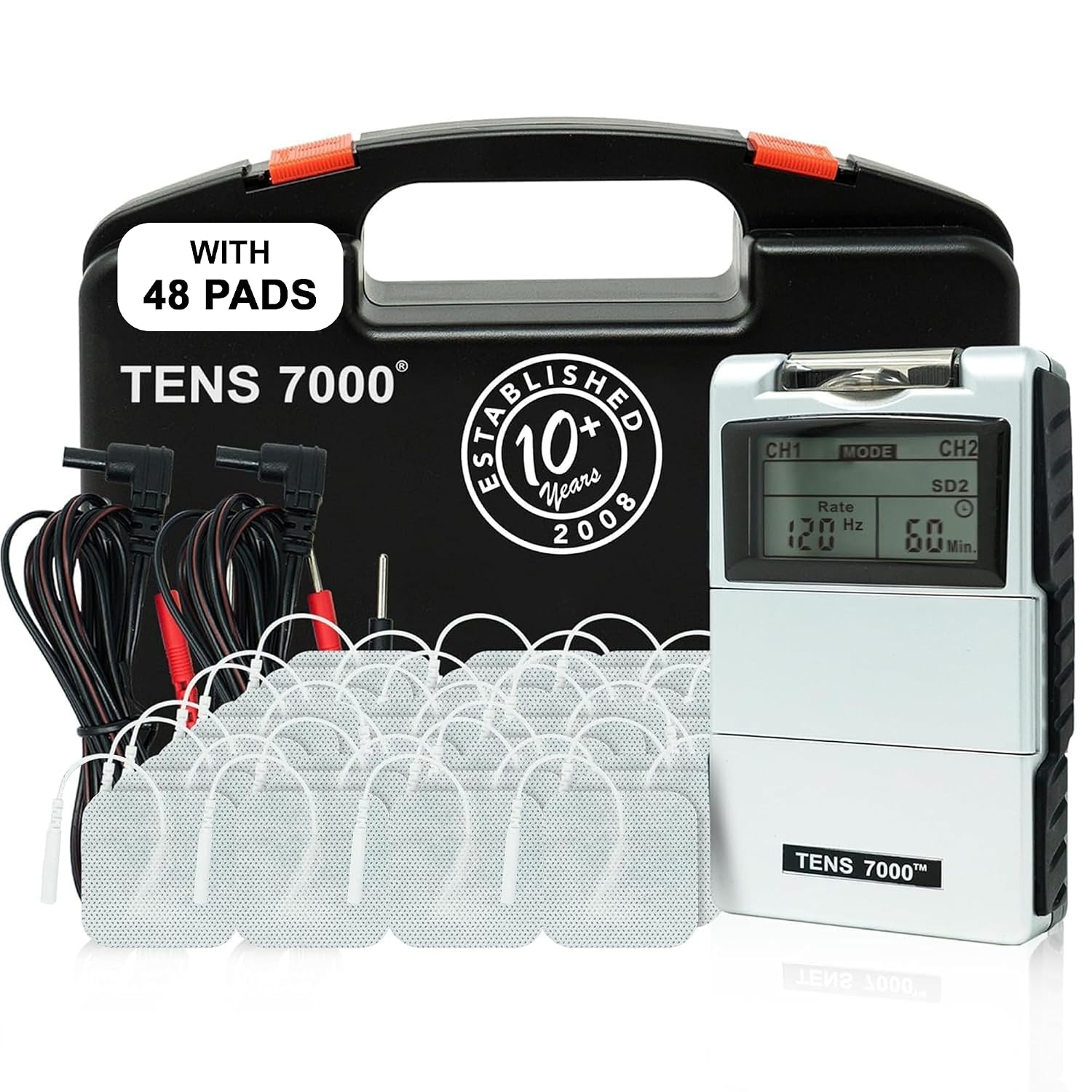 TENS 7000 Digital TENS Unit with Accessories and 48 Electrode Pads - TENS Unit Muscle Stimulator for Back Pain Relief, General Pain Relief, Neck Pain, Sciatica Pain Relief, Nerve Pain Relief