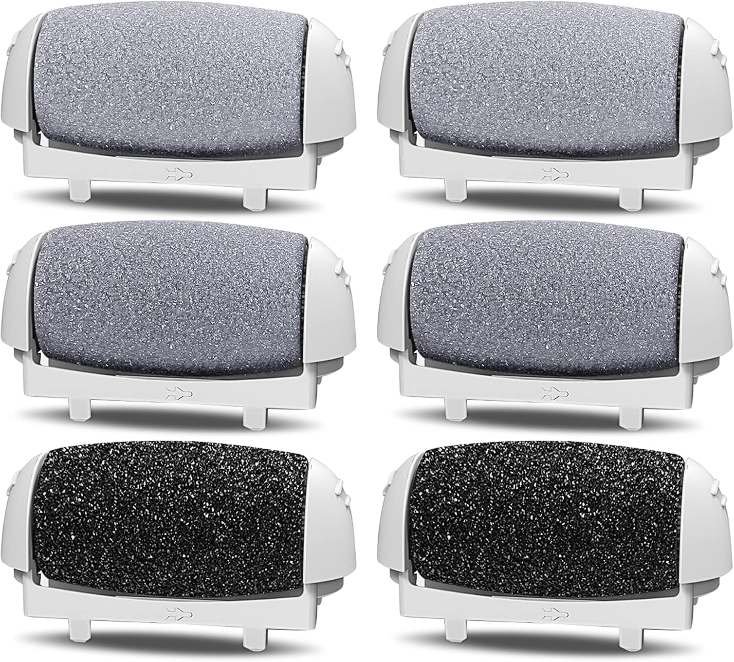 PRITECH Callus Removers 6 Pack Replacement Rollers Heads for Electric Feet File Pedicure Tools, 2 Extra Coarse, 2 Regular Coarse, 2 Fine Coarse Refill Rollers (1138-White/1138-Pink/1138-Black)