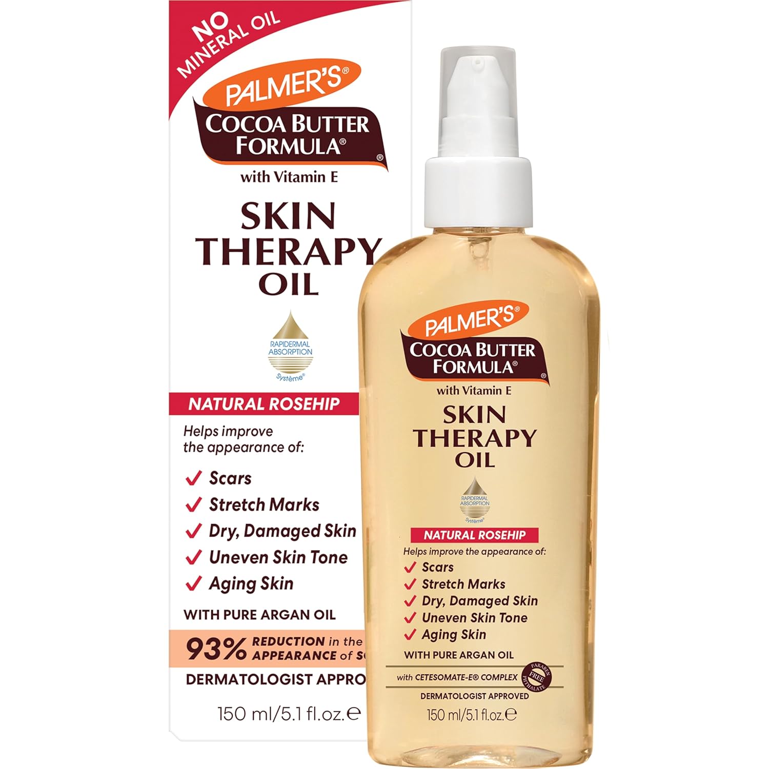 Palmer's Cocoa Butter Formula Skin Therapy Moisturizing Body Oil with Vitamin E, Rosehip Fragrance, 5.1 Ounces