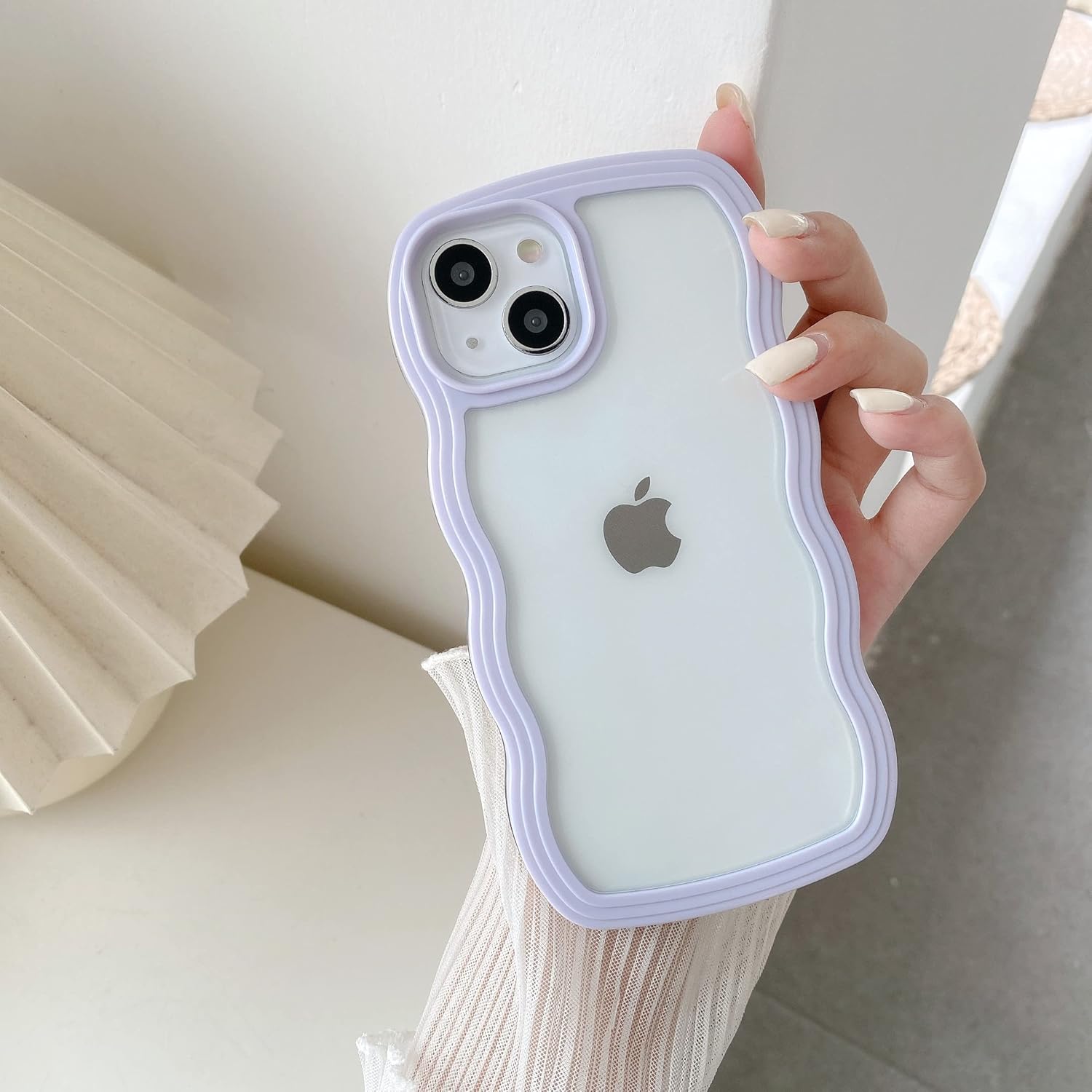 QLTYPRI Compatible with iPhone 11 Case, Cute Curly Wave Frame Clear Case for Girls Women, Transparent Soft Silicone TPU Bumper Shockproof Protective Phone Cover for iPhone 11 - Purple