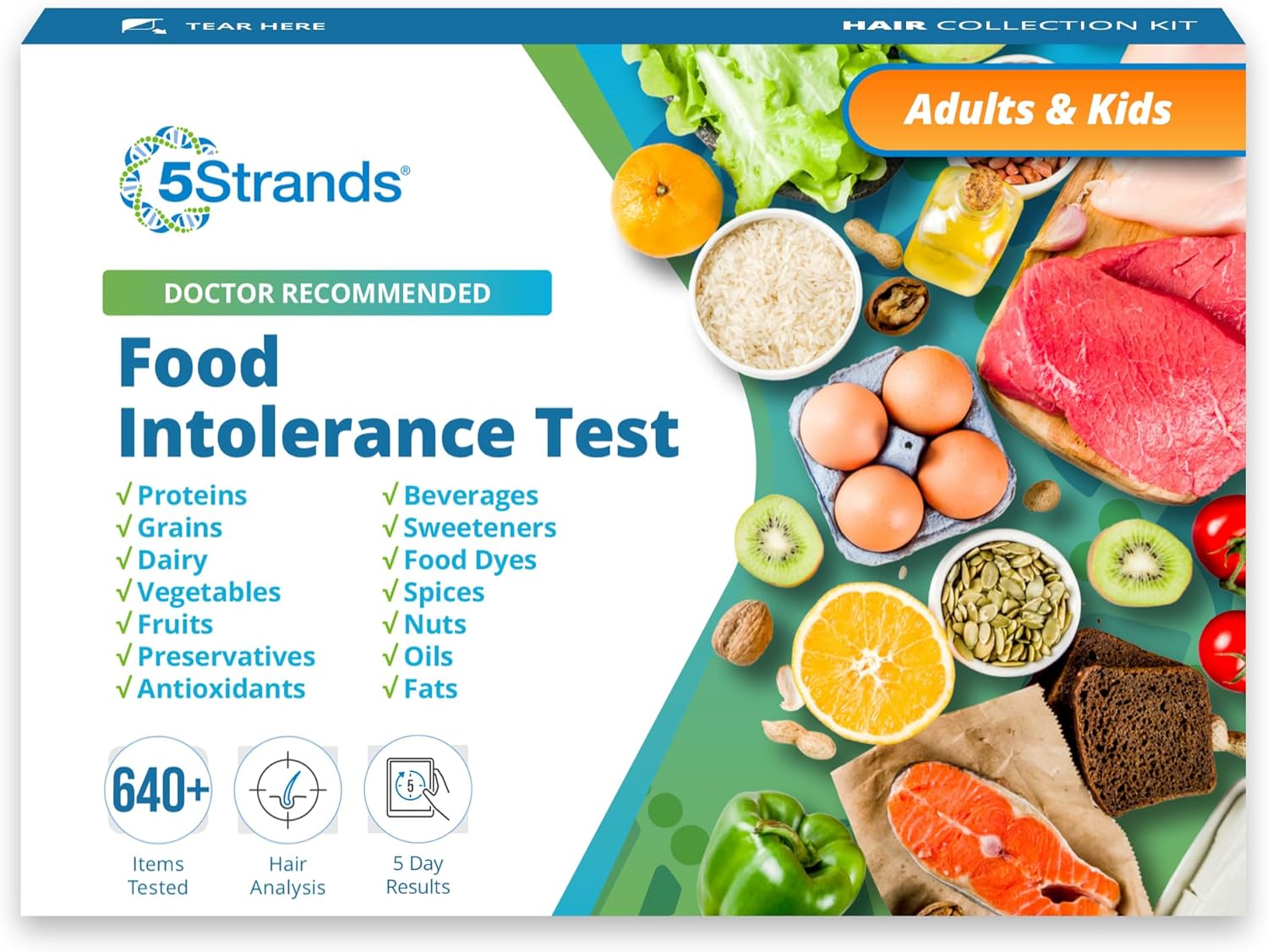 5Strands Food Intolerance Test, 640 Items Tested, Food Sensitivity At Home Test Kit, Accurate Hair Analysis, Health Results In 5-7 Days, Gluten, Soy, Dairy, Protein