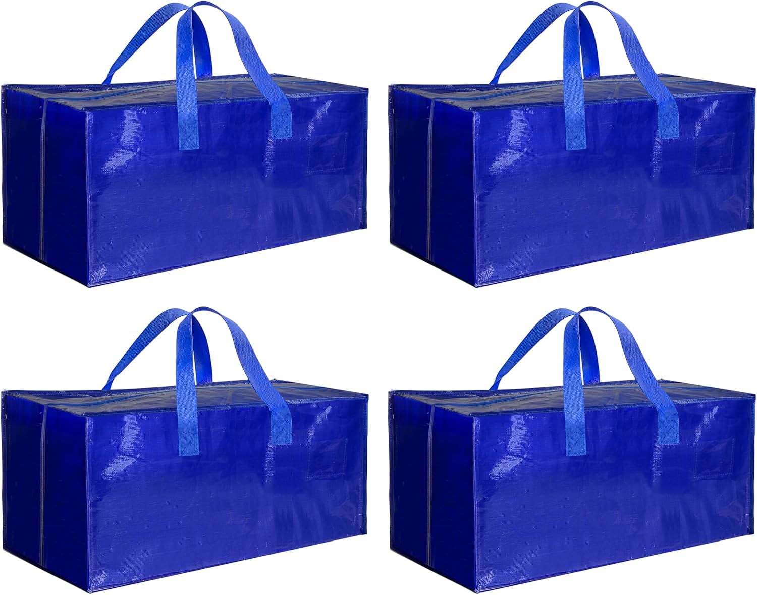 HealSmart 4 Pack Extra Large Moving Bags with Carrying Handles & Zippers, Heavy-Duty Storage Tote Moving Boxes for Dorm Room, Blue