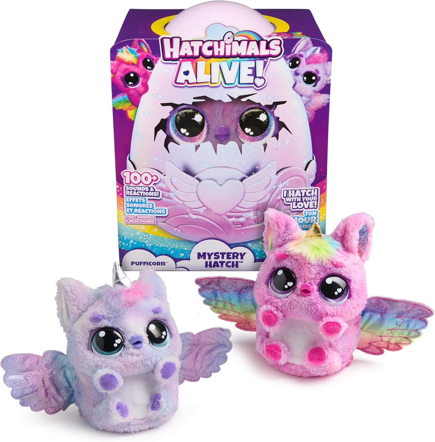 HATCHIMALS Alive, Mystery Hatch Pufficorn, Surprise Interactive Toy and Egg with Mist, Lights and Sounds (Styles Vary), Kids’ Toys for Girls and Boys