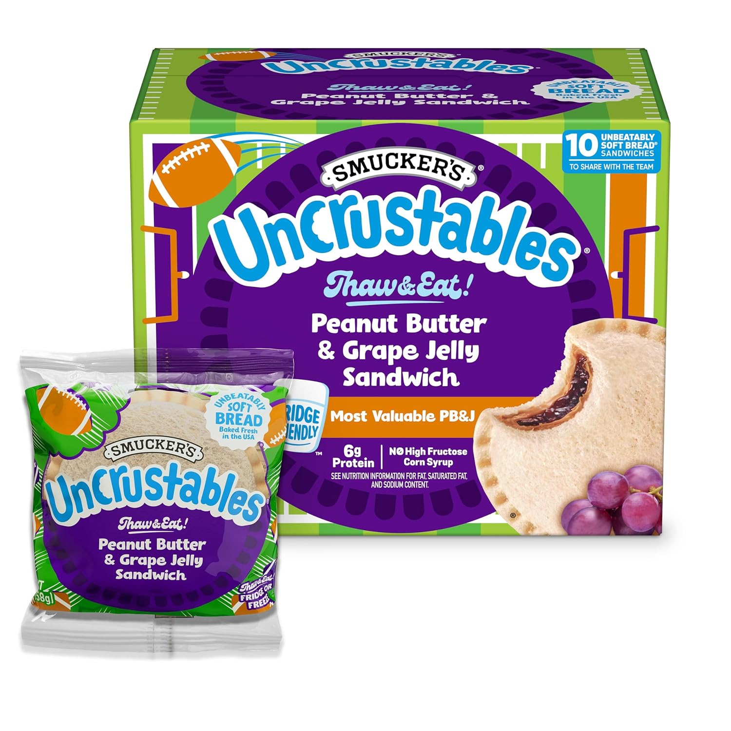 Smucker’s Uncrustables Peanut Butter & Grape Jelly Sandwiches, 10 (Frozen)