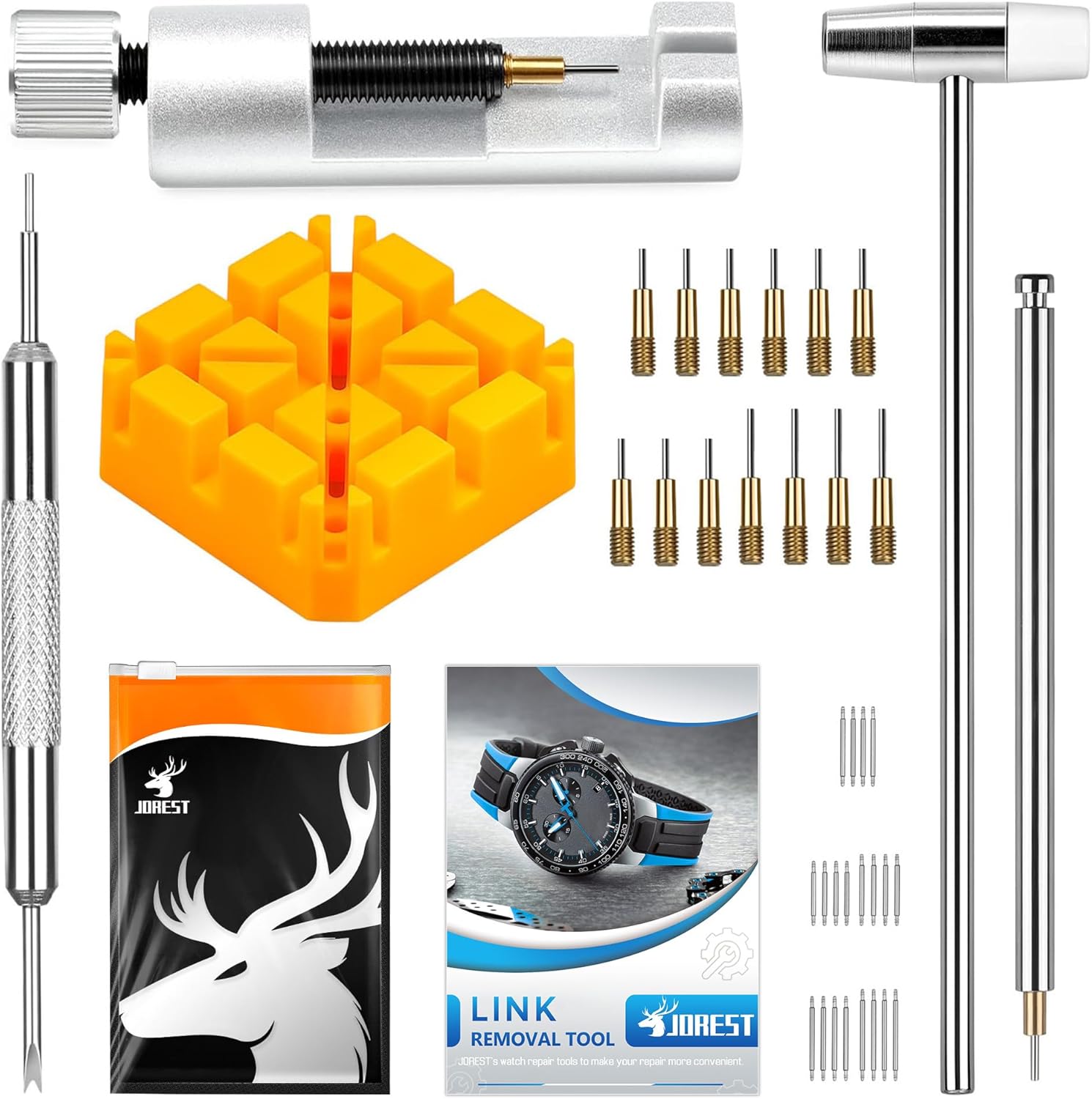 JOREST Watch Link Removal/Repair Kit Tool to Adjust and Replace Strap, pin Removal Tool, 20PCS Watch Spring Bars, 13PCS Spare Needle