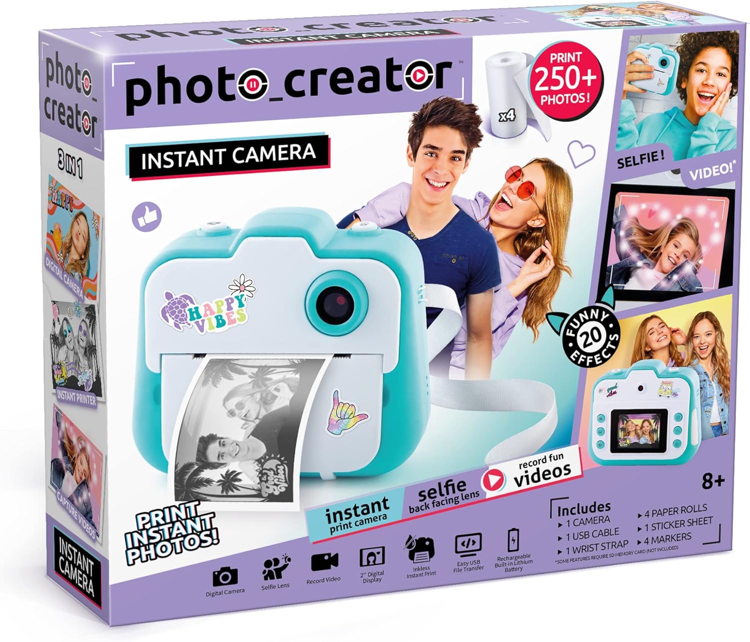 Canal Toys Photo Creator Instant Print Camera – Photo, Selfie and Video – Thermal Paper for 250 Photos – LCD Screen. 8+