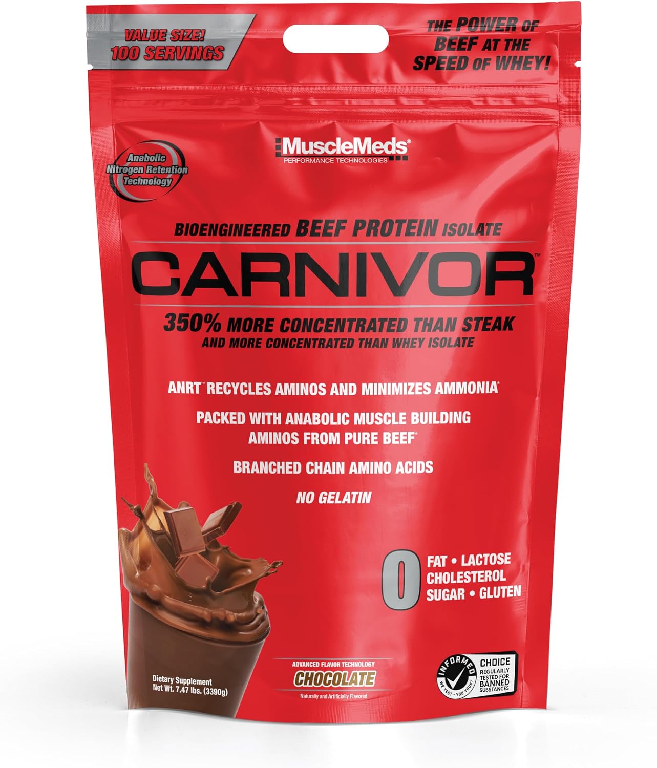 MuscleMeds Carnivor Beef Protein Isolate Powder, Chocolate, 7.47 lbs (003662)
