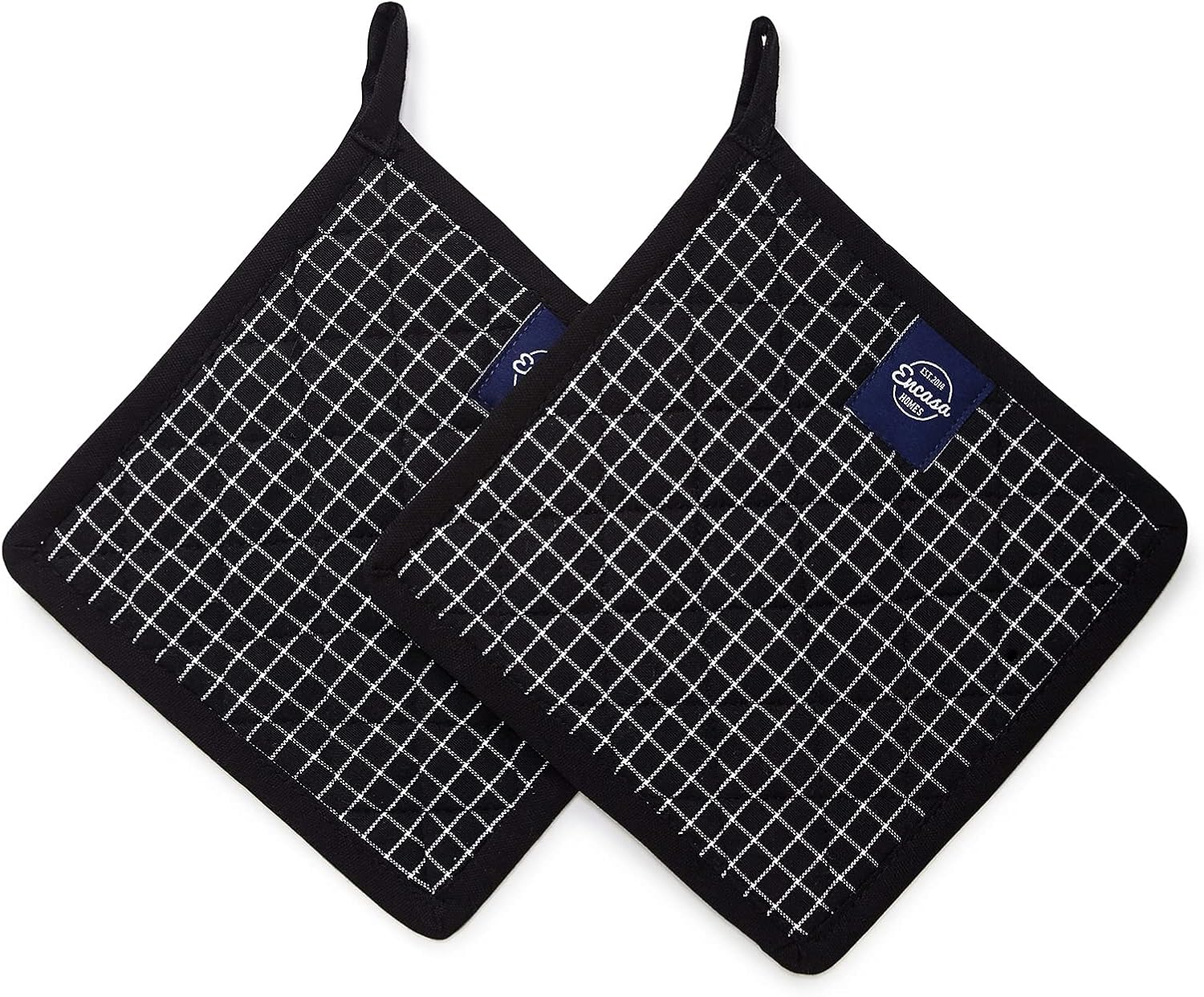 Encasa XO 21 cm Oven Microwave Potholders (2 pc Set) for Kitchen Cooking & Baking - Heat Resistant, Thick & Safe, Protection of Hands from Hot Utensils - Butcher Checks Black