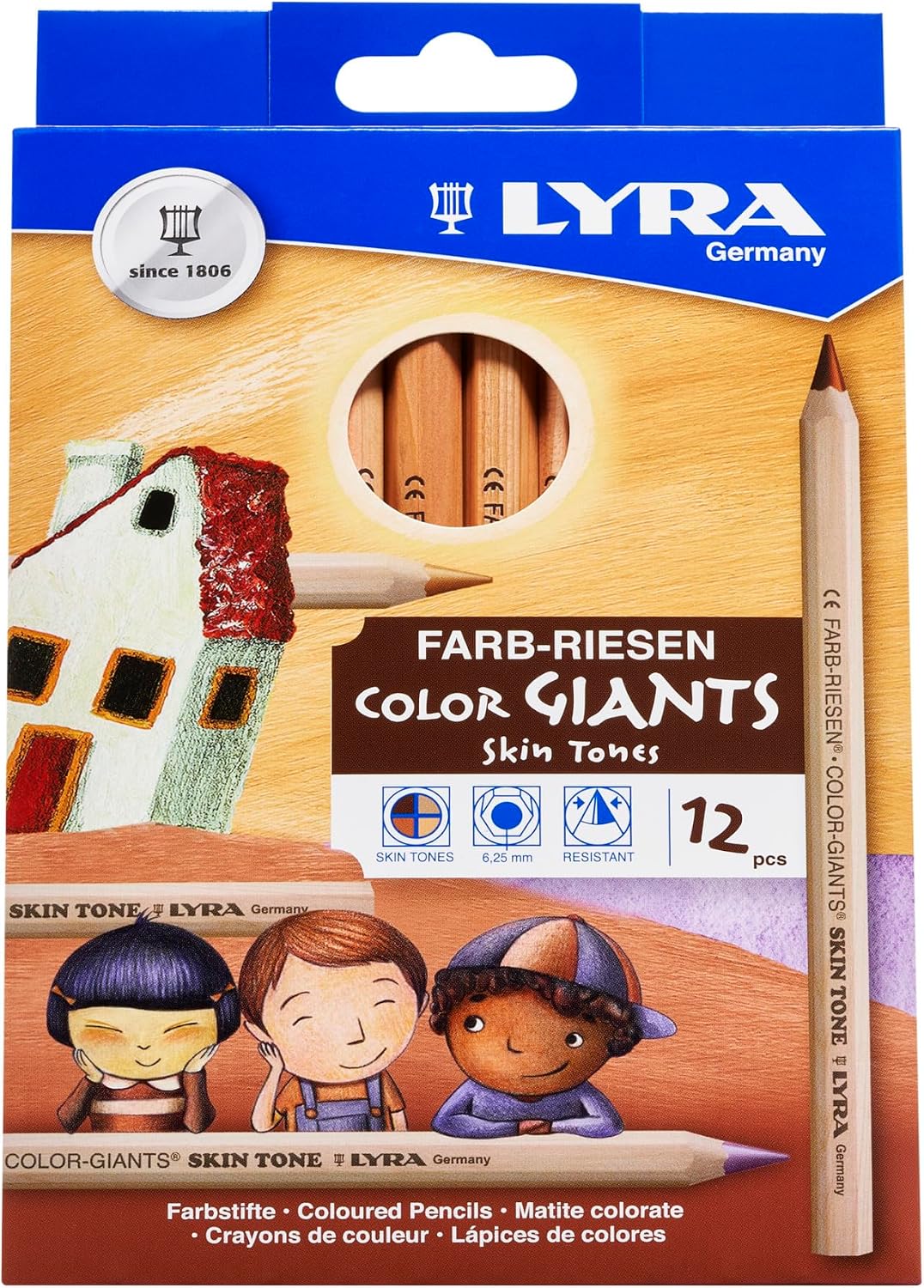 LYRA Color Giants Chunky Wooden Coloured Pencils, Hexagonal, 6.3mm Lead, 12 Assorted Colours, For Children and Schools