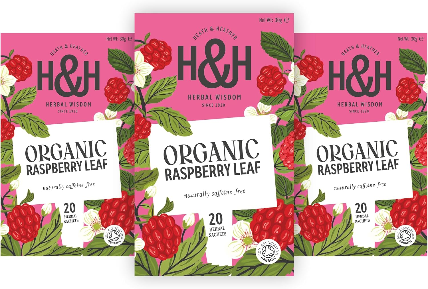 Heath & Heather Organic Raspberry Leaf Tea Bags - 3 Pack Gift Box | Caffeine Free Organic Herbal Infusion