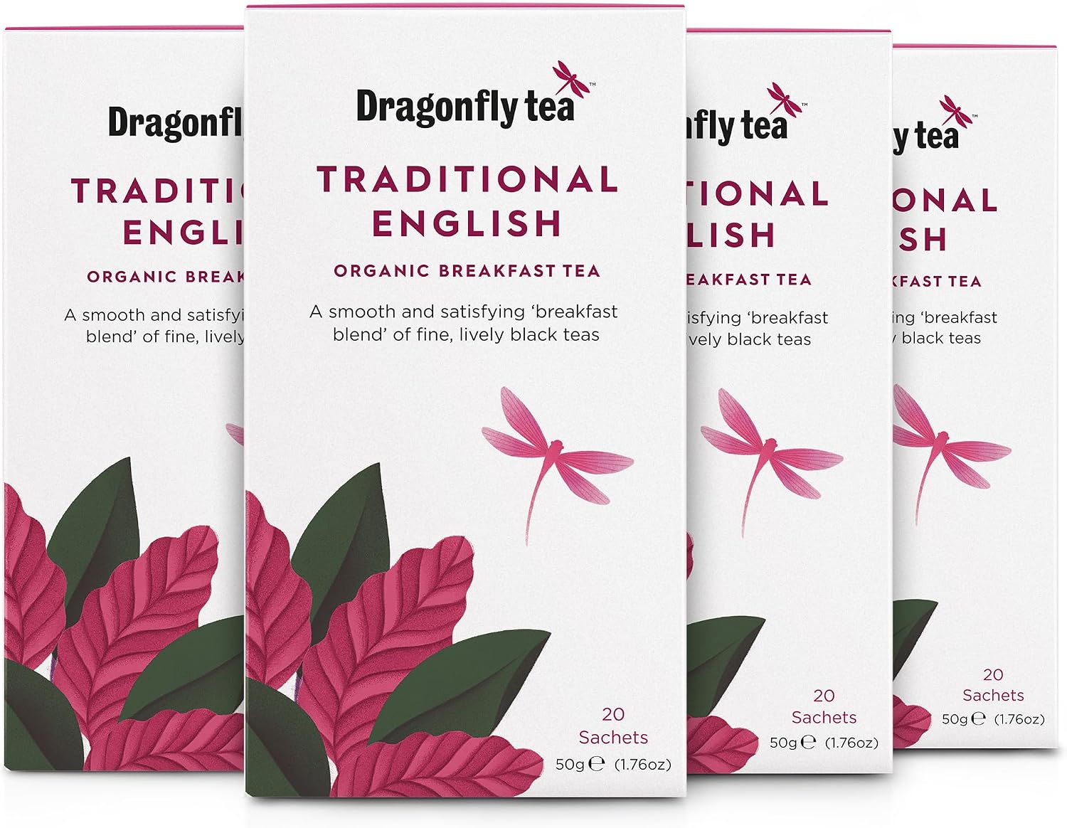 Dragonfly Traditional English Tea | Pack of 4 x 20 Organic Tea Bags (80 Teabags) | English Breakfast Tea Bags | English Tea | Breakfast Tea Bags | Black Tea Bags | Compostable Tea Bags
