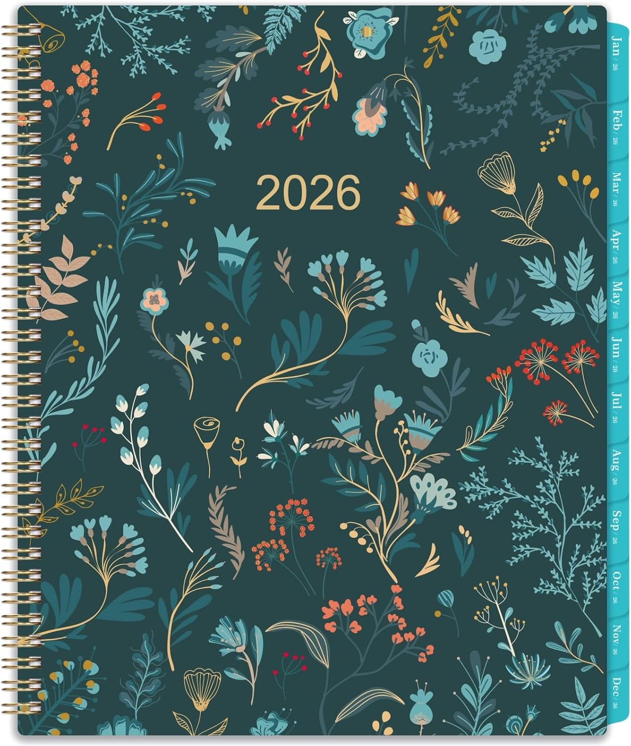 2026 Monthly Planner - 2026 Planner, Monthly Calendar 2026, Jan. 2026 - Dec. 2026, 9" x 11", 12 Month with Tabs & Pocket, Flexible Cover, Twin-Wire Binding, Thick Paper - Green