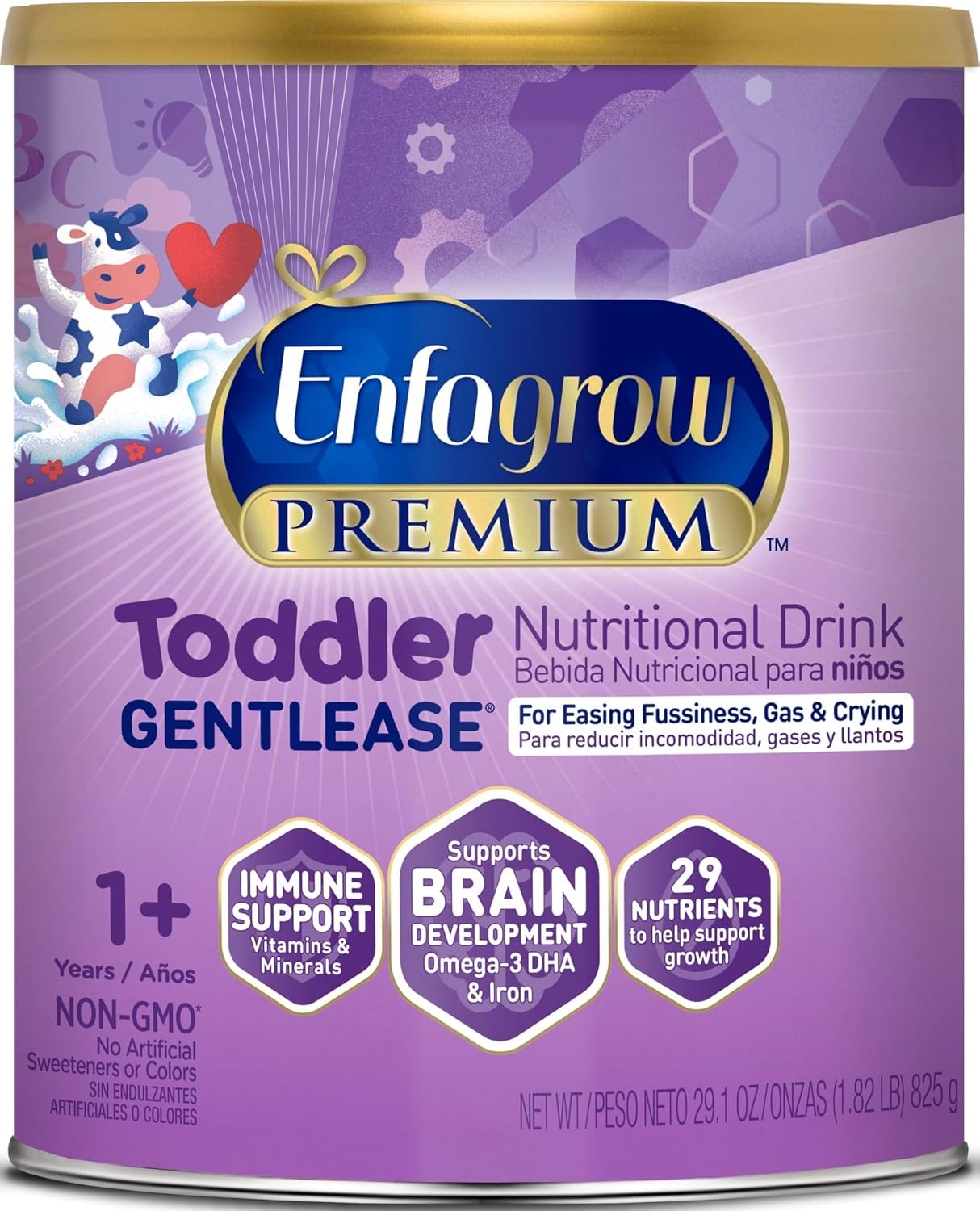 Enfagrow PREMIUM Gentlease Toddler Nutritional Drink, Made with Real Milk, Designed to Ease Fussiness, Gas & Crying, Brain-Building Omega-3, Nutrients for Growth & Immune Support, Powder Can, 29.1 Oz