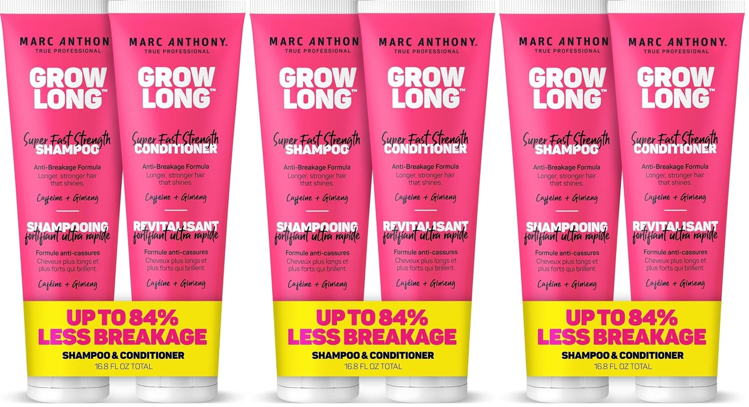 Marc Anthony Shampoo and Conditioner Gift Set, Grow Long Biotin - Anti-Frizz Deep Conditioner For Split Ends & Breakage - Vitamin E, Caffeine & Ginseng for Curly, Dry & Damaged Hair (Pack of 6)