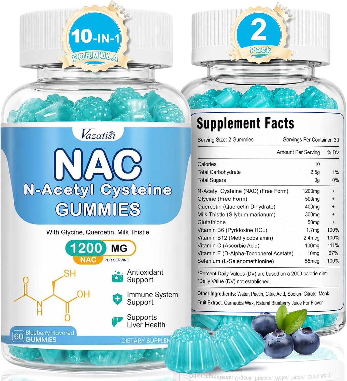 NAC Gummies, NAC Supplement with Milk Thistle, Selenium, B6, B12 - Antioxidant, Immune Support - N Acetyl Cysteine 600 mg per Gummy - 2 Month Supply, 120 Cts