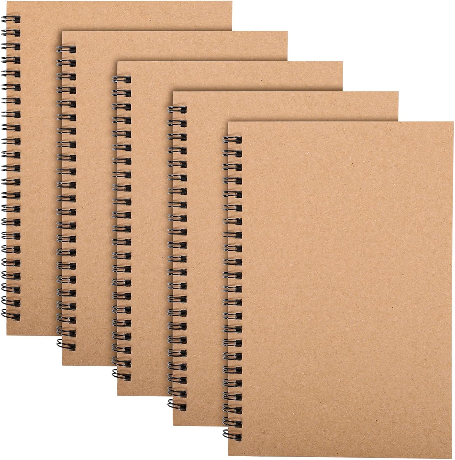 5 Packs Spiral Notebook A5, 120 Pages 60 Sheets Kraft Cover Wirebound Notebooks Bulk Journals, 8.3 * 5.5 inch Lined Notebook for Business Office School Travel