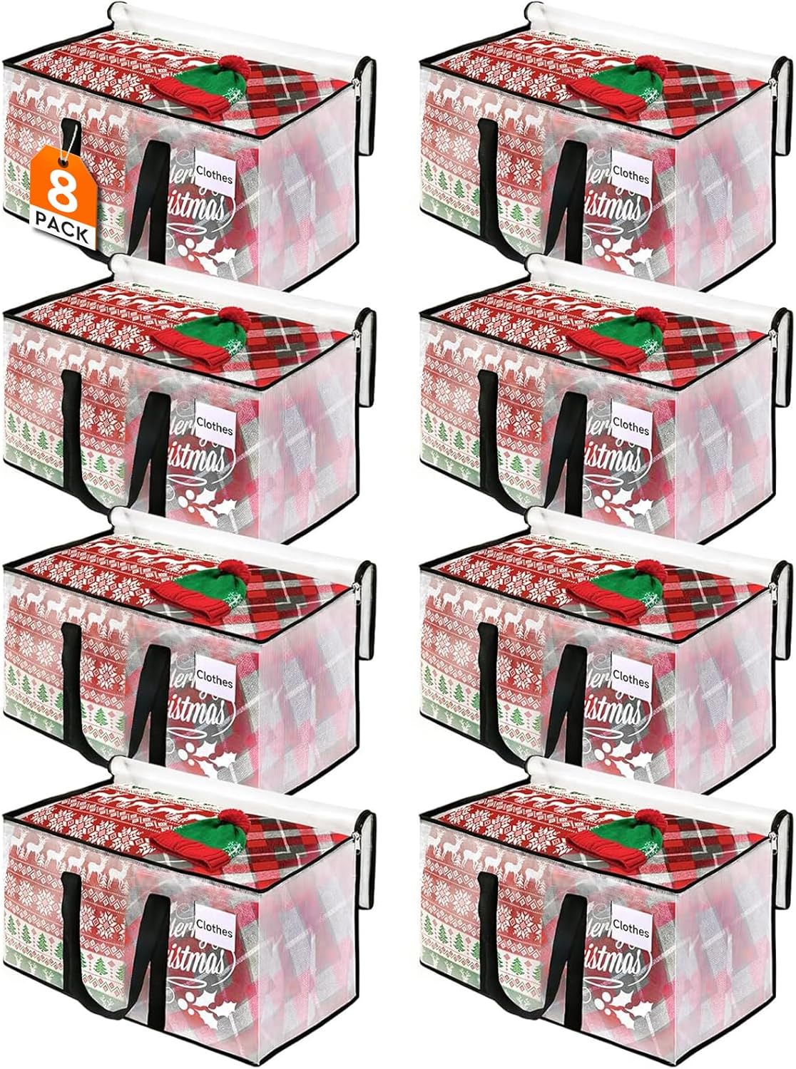 BlissTotes Moving Bags, 93L 8-Pack Storage Bags, Moving Box Heavy Duty Extra Large, Moving Totes with Zipper, Reinforced Handles & Tag Pocket, Boxes for Packaging Moving