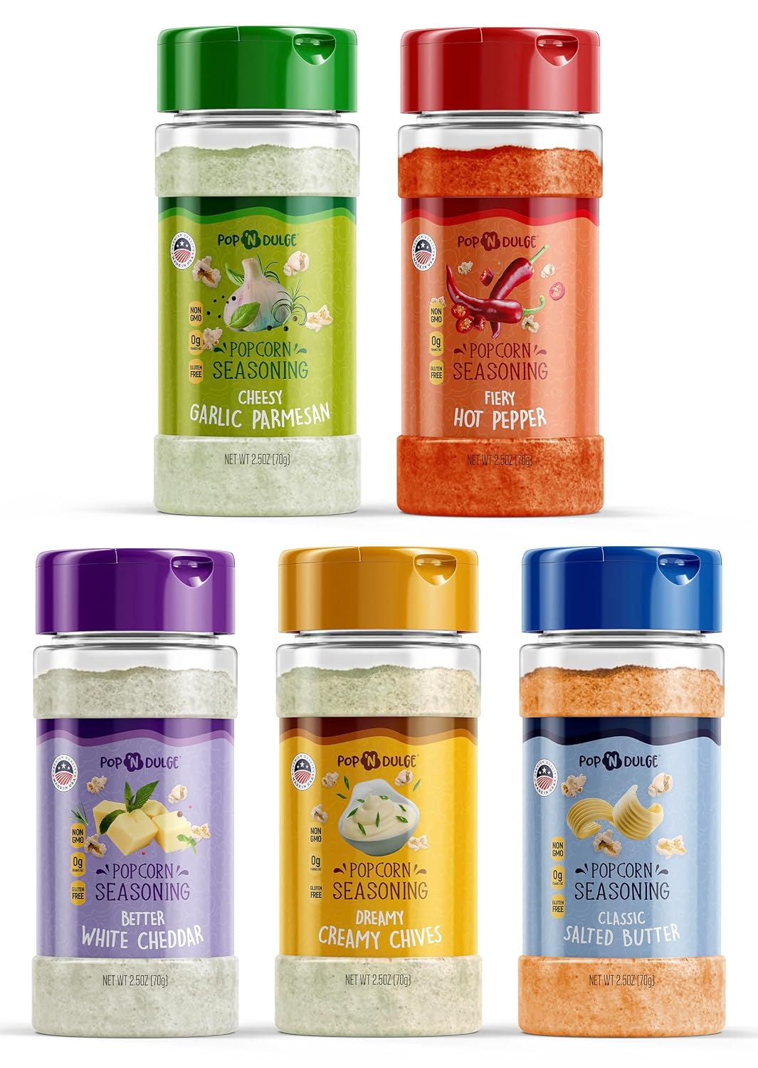 Popcorn Seasoning Variety Pack, 5 Gourmet Popcorn Flavoring Kit 2.5 OZ, Non-GMO Gluten Free Essential Movie Night Supplies Popcorn Gift Movie Theater Popcorn