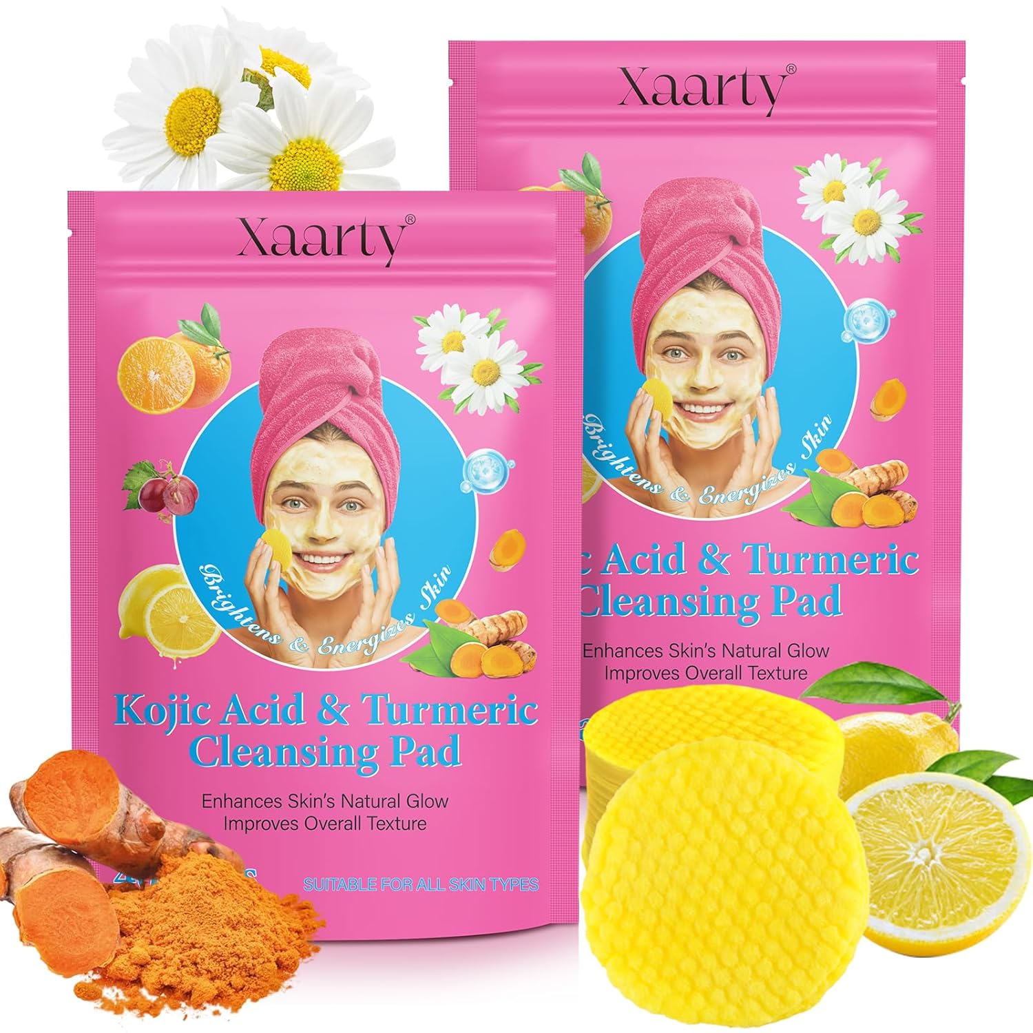 Turmeric Cleansing Pads, Kojic Acid And Turmeric Cleansing Pads Helps Balance Skin Oil And Water, Remove Excess Keratin From The Body'S Skin, 80PCS