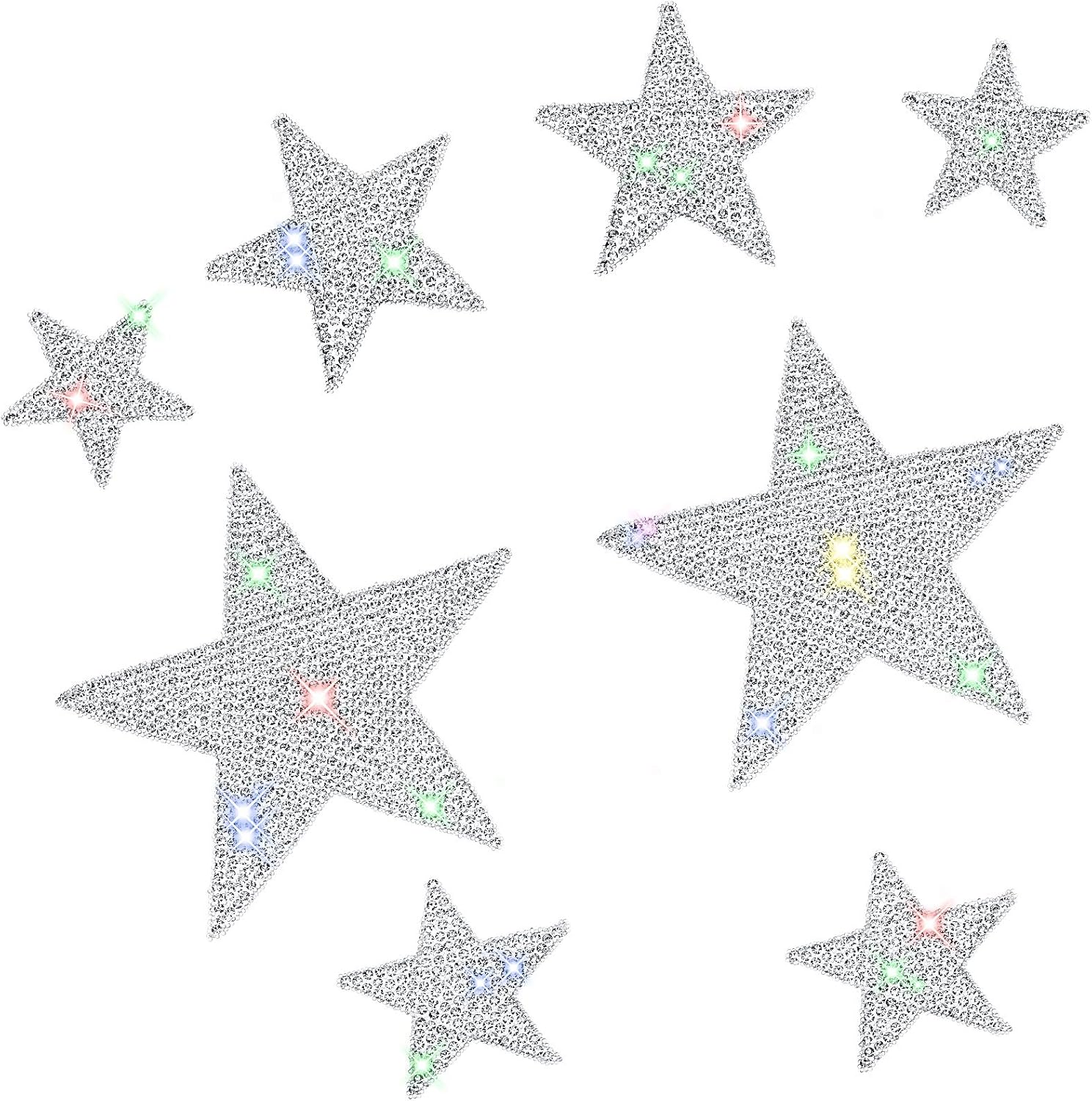 Frienda 8 Pieces Rhinestone Star Stickers Bling Car Decals Crystal Self Adhesive Diamond Car Stickers Glitter Auto Emblem Decals Stickers Decoration for Cars Bumper Window Laptops Luggage