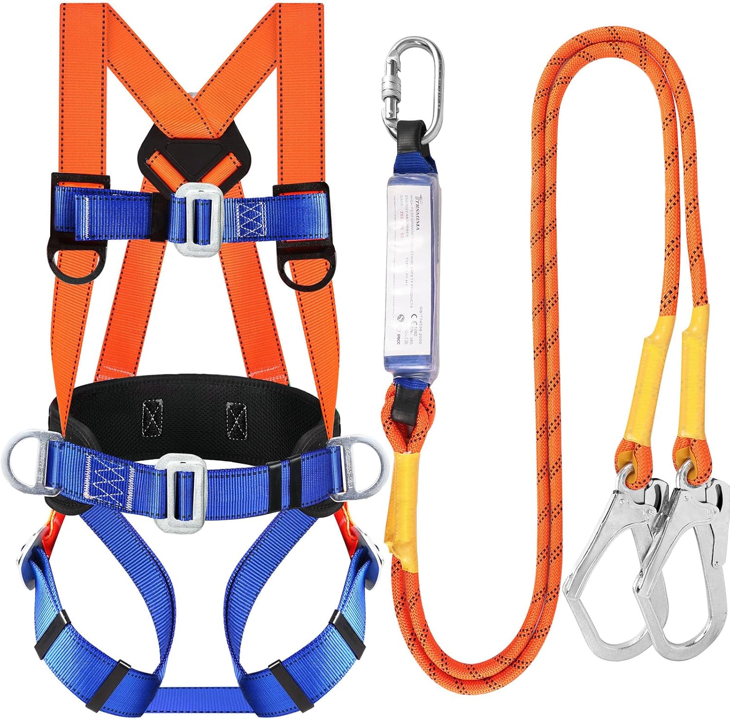 Safety Harness Fall Protection Kit: Full Body Roofing harnesses with Shock Absorbing Lanyard - Updated Comfortable Waist Pad