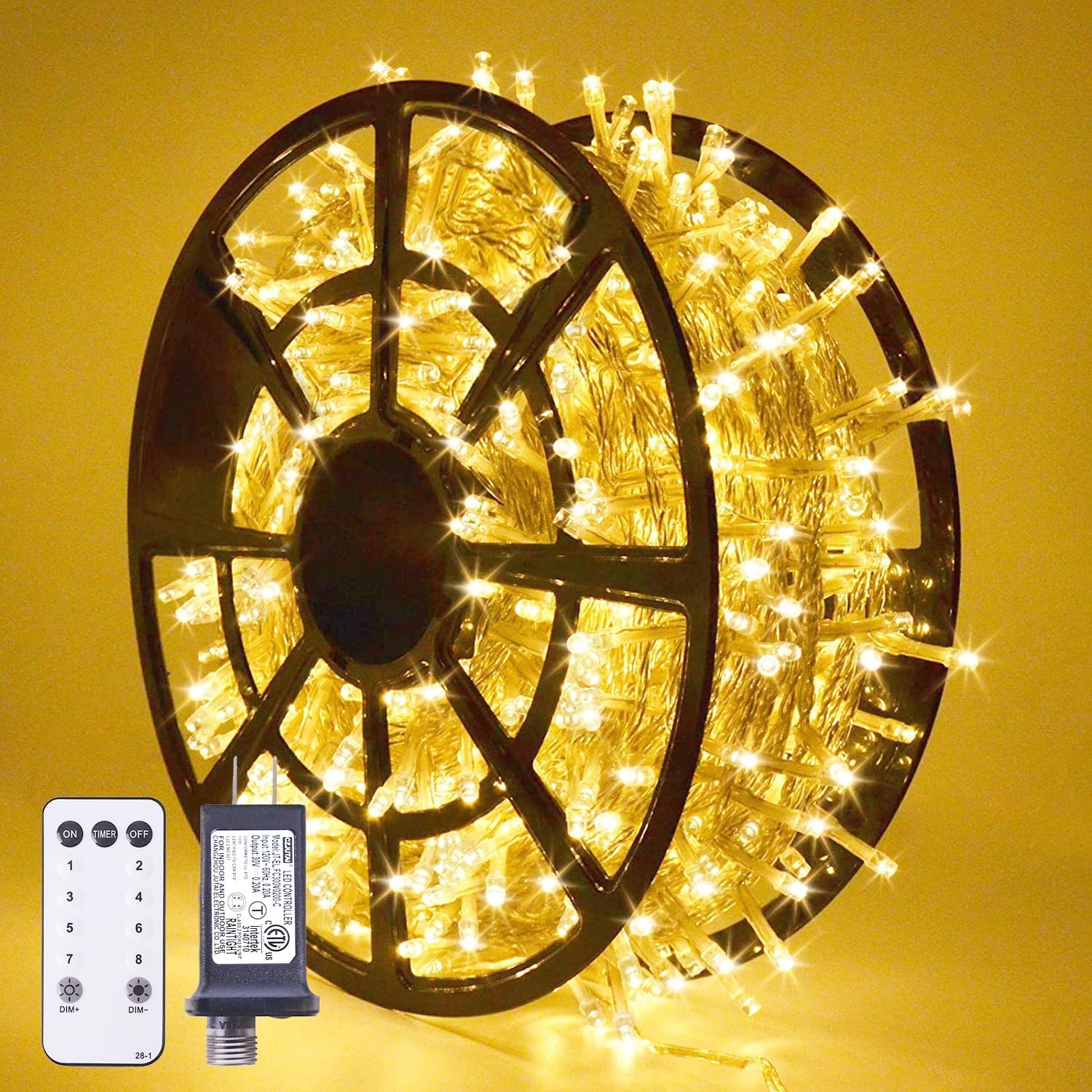 JMEXSUSS 168FT 600 LED Christmas Lights Outdoor Waterproof 8 Modes Indoor String Lights for Outside Warm White Christmas Tree Lights Plug in for Bedroom Wedding Party Holiday Classroom Decorations