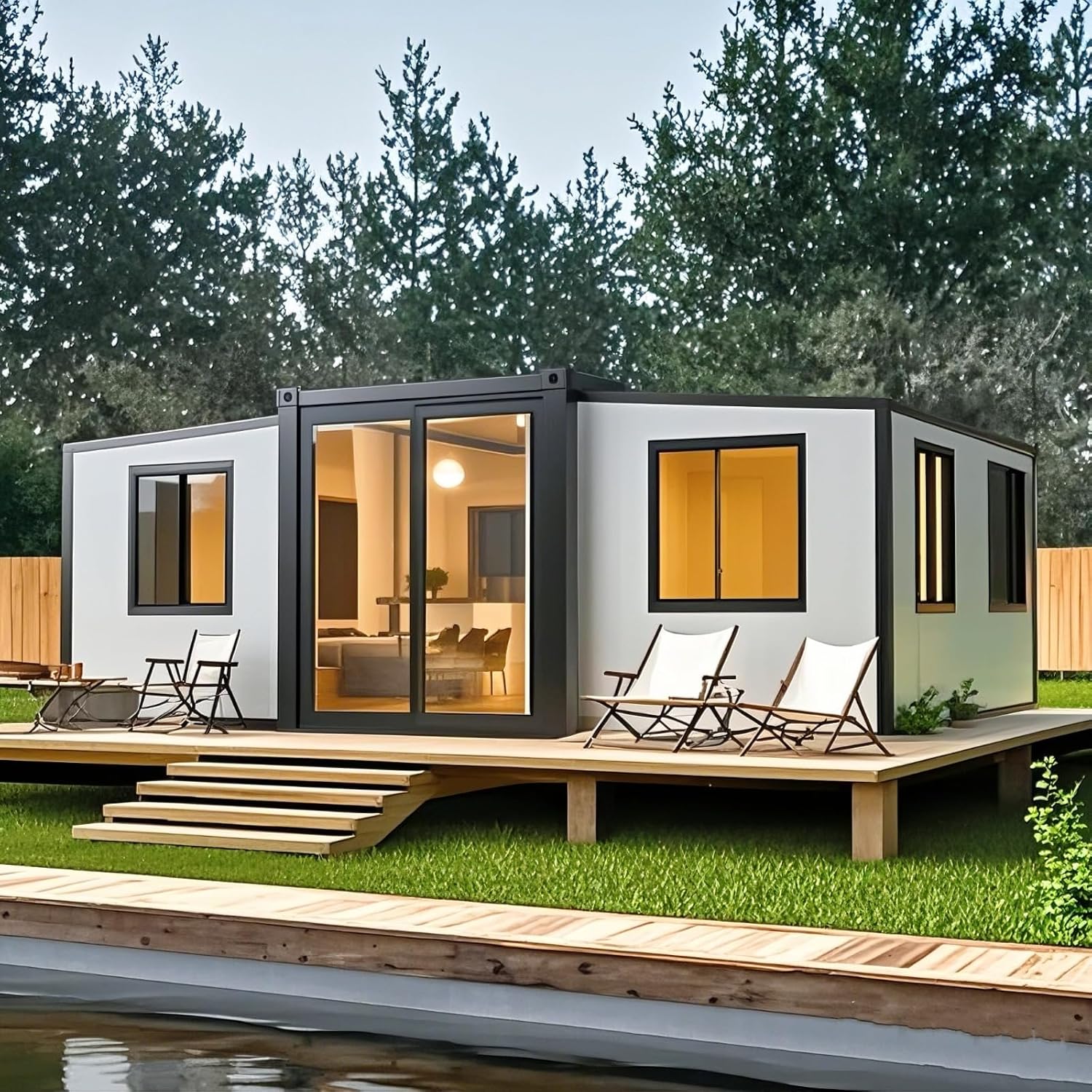 Prefab Tiny Home for Sale, 20ft Modular Home with 2 Bedrooms, Living Room, 1 Fully Equipped Bathroom & Kitchen, Prefabricated Expandable Container House to Live in for Adults, Foldable Mobile House