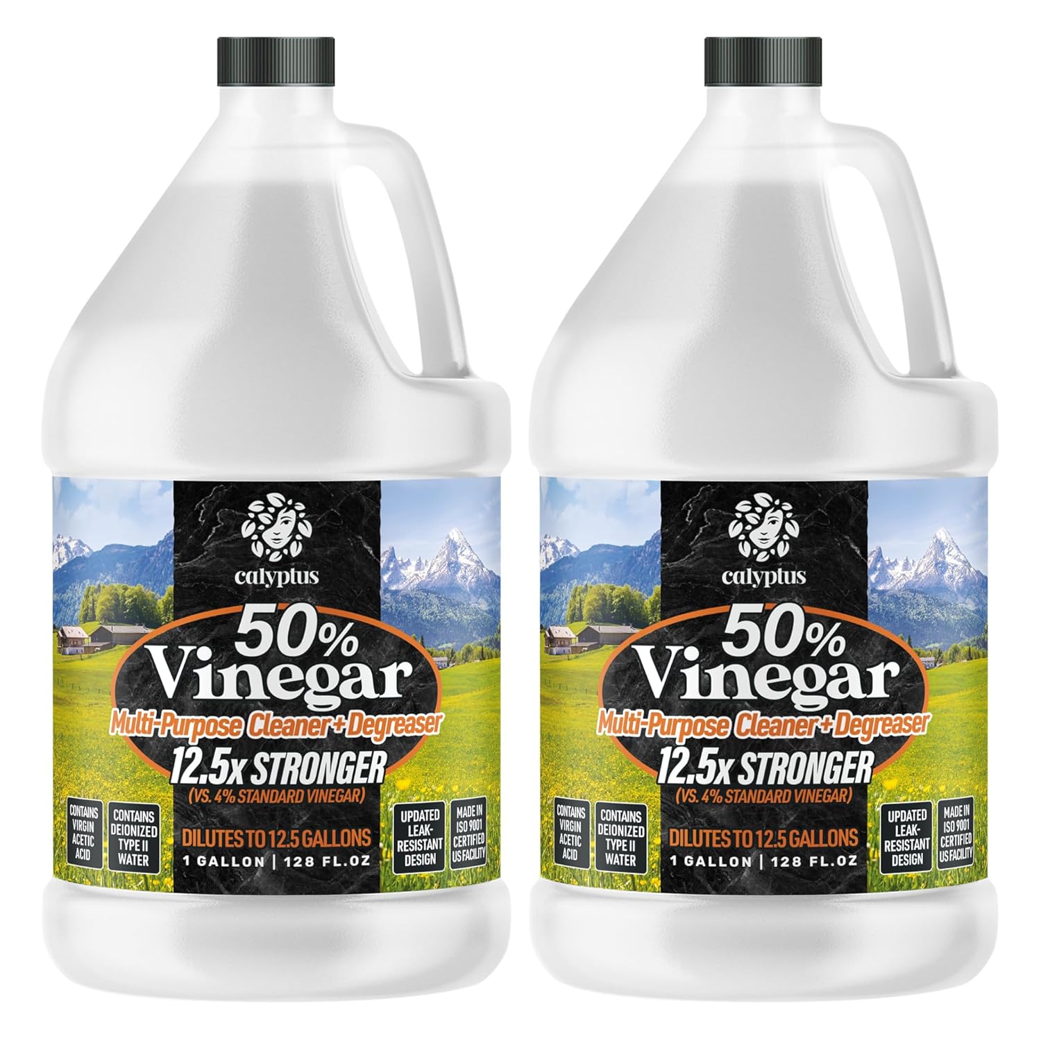 Calyptus 50% Pure Concentrated Vinegar | Maximum-Performance (12.5X) Power | Technical Grade | Dilutes Easily to 5% Acidity (1.5 Cups per Gallon) | Home and Outdoor Cleaning Concentrate | 2 Gallon