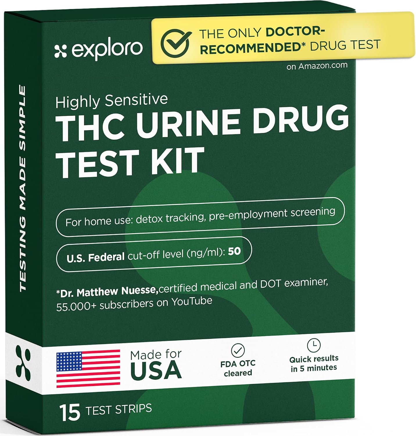Exploro THC Tests for Home Use - 15 Pack - Marijuana Drug Test Kit | Guide for Faint Lines and a 9-Part Video Masterclass Included, Understand Exactly What You See
