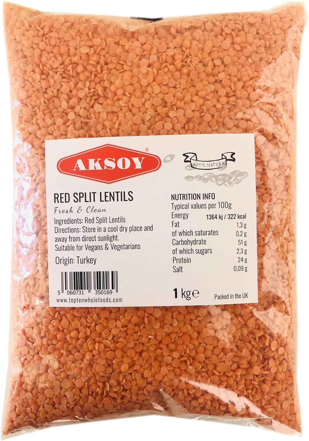Aksoy Premium Quality Red Split Lentils 1KG
