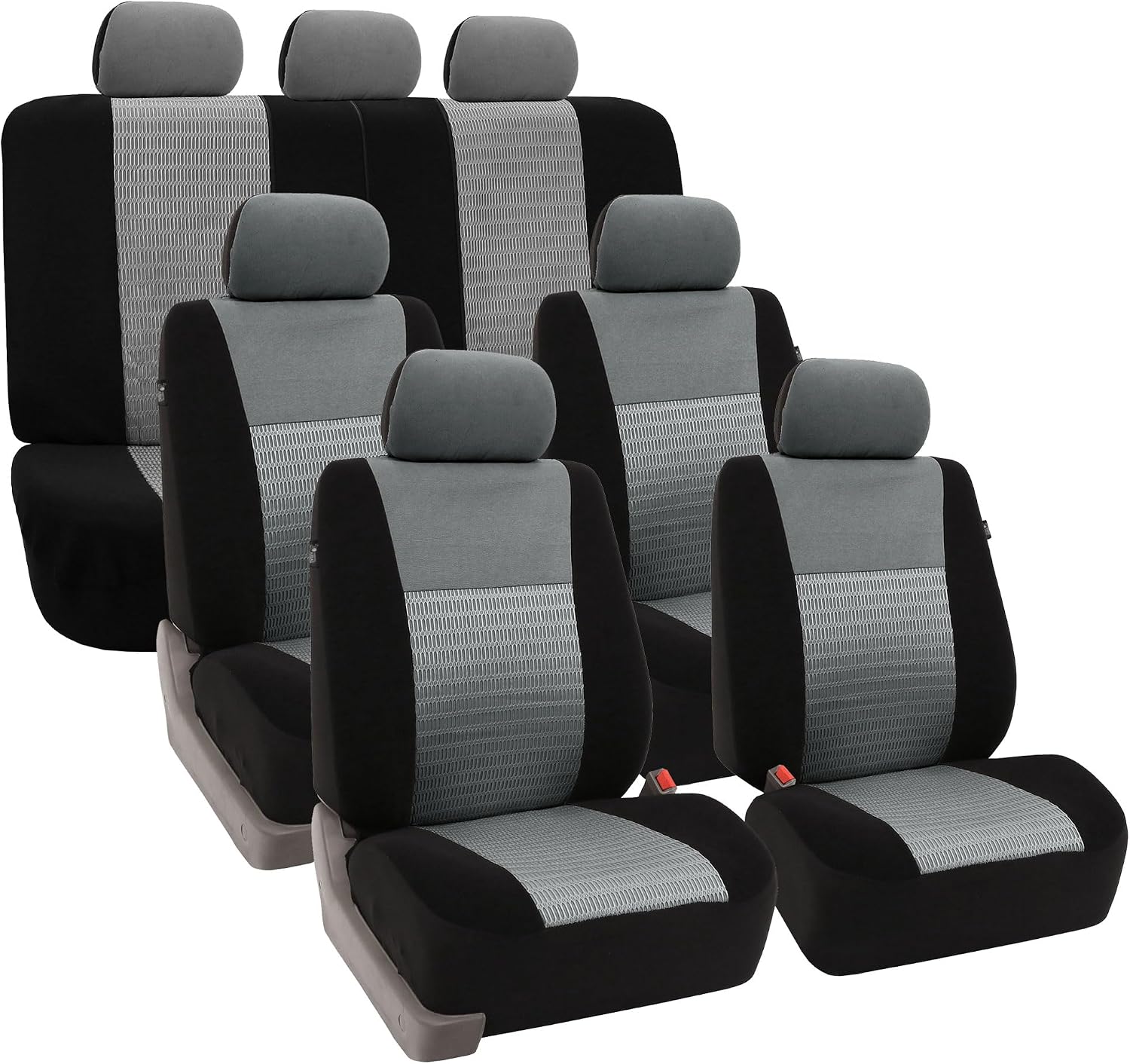 FH Group Car Seat Covers Trendy Elegance Three Row Car Seat Covers Set, Airbag Compatible and Split Ready, 7 Seater Covers-Universal Fit for Cars, Trucks & SUVs Gray/Black