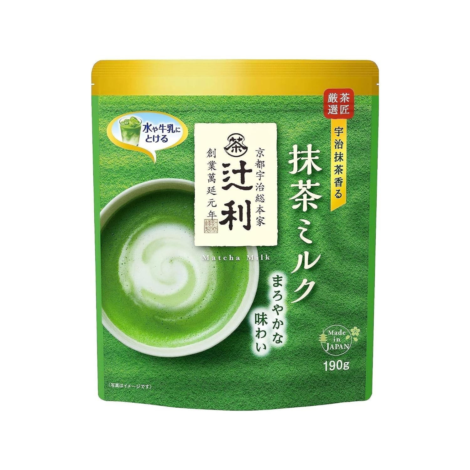 Tsujiri Matcha Milk Uji Mild Latte, 190g Resealable Bag, Made in Kyoto, Japan