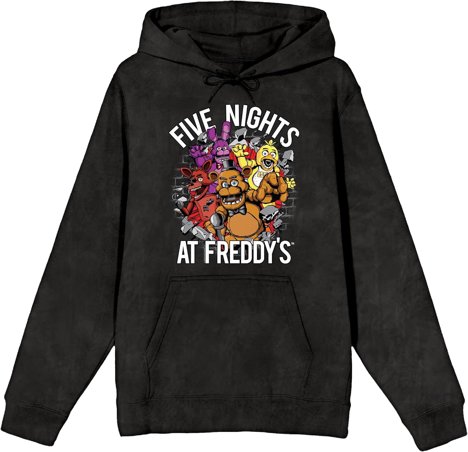 Bioworld Five Nights At Freddy's Character Burst Adult Mineral Wash Black Salt Long Sleeve Hooded Sweatshirt