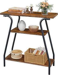 Narrow Console Table, 3 Tier Entryway Table with Storage Shelves, Industrial Farmhouse Sofa Table with Curved Frame for Living Room, Entry Way, Hallway, Foyer, Front Door, Couch, Office