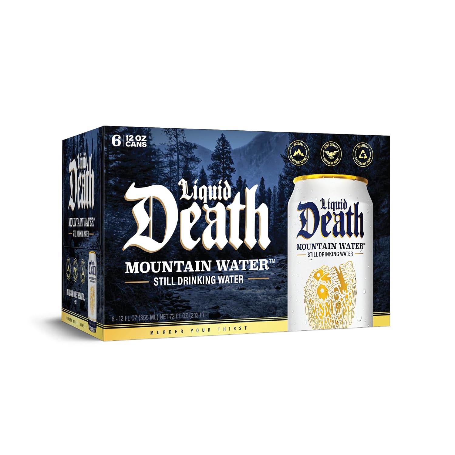 Liquid Death, Still Mountain Water 6 Pack, 12 Fl Oz
