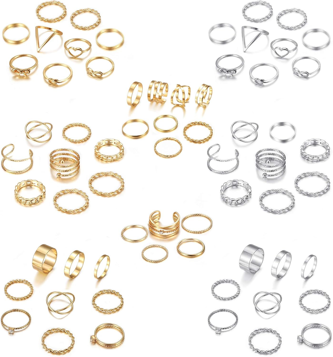 LOYALLOOK 65PCS Bohemian Knuckle Ring Midi Ring Set Hollow Silver Gold Vintage Stackable Rings Fashion Finger Knuckle Midi Rings for Women