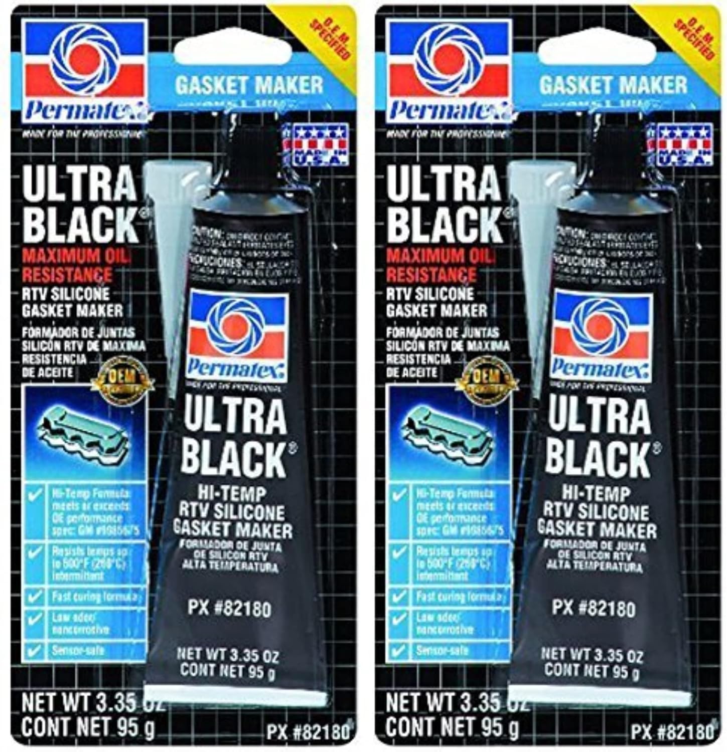 Permatex 82180 Ultra Black Maximum Oil Resistance RTV Silicone Gasket Maker, 3.35 oz. Tube, 2 Pack