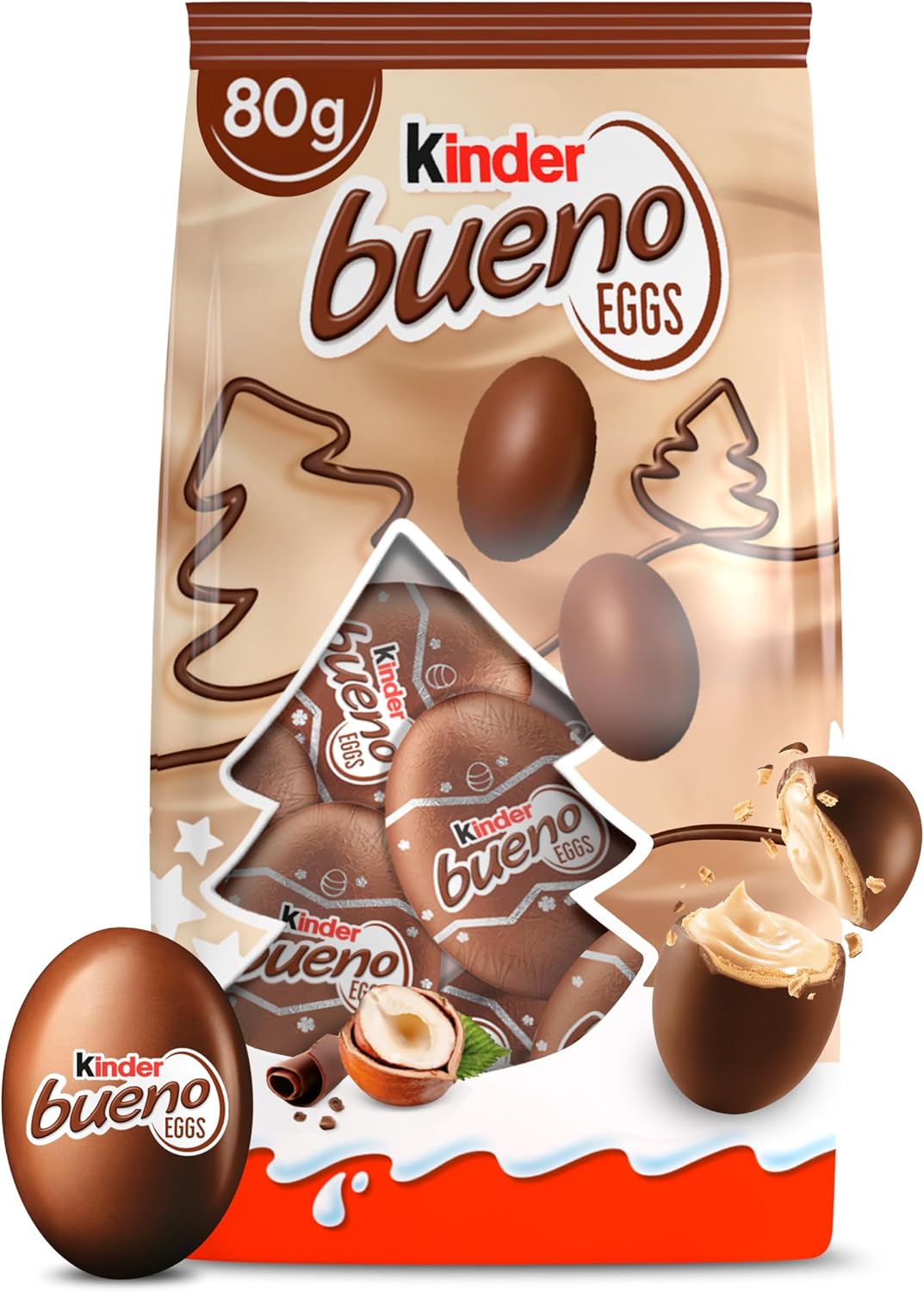 Kinder Bueno Christmas Mini Chocolate Eggs Pouch, 80g