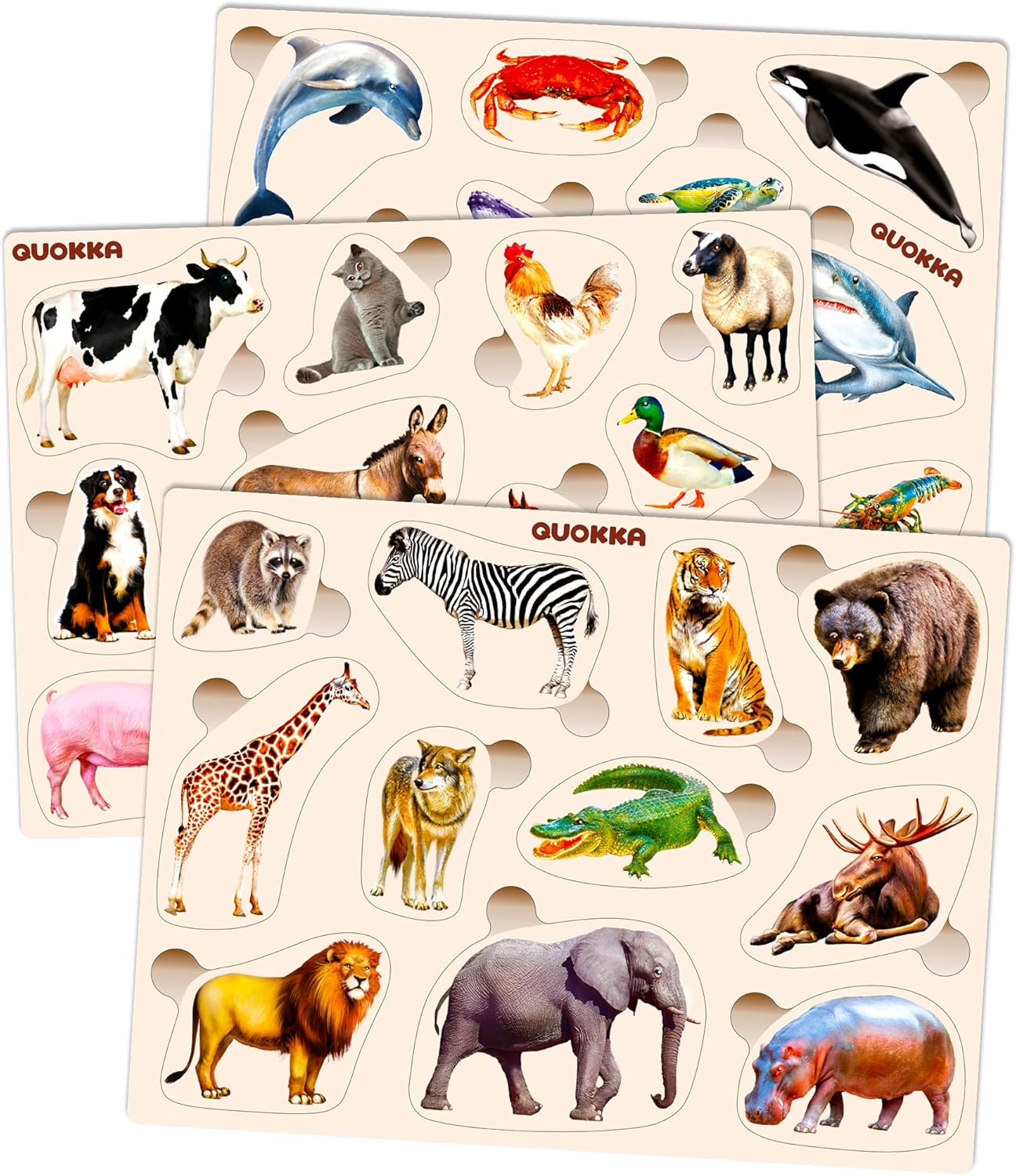 Toddler Educational Toys for 1 2 3 Years Old Boys and Girls - 3 Montessori Jigsaw Wooden Puzzles for Kids - Animals Learning Gifts for 2-4 Years Old - Fun Kids Games