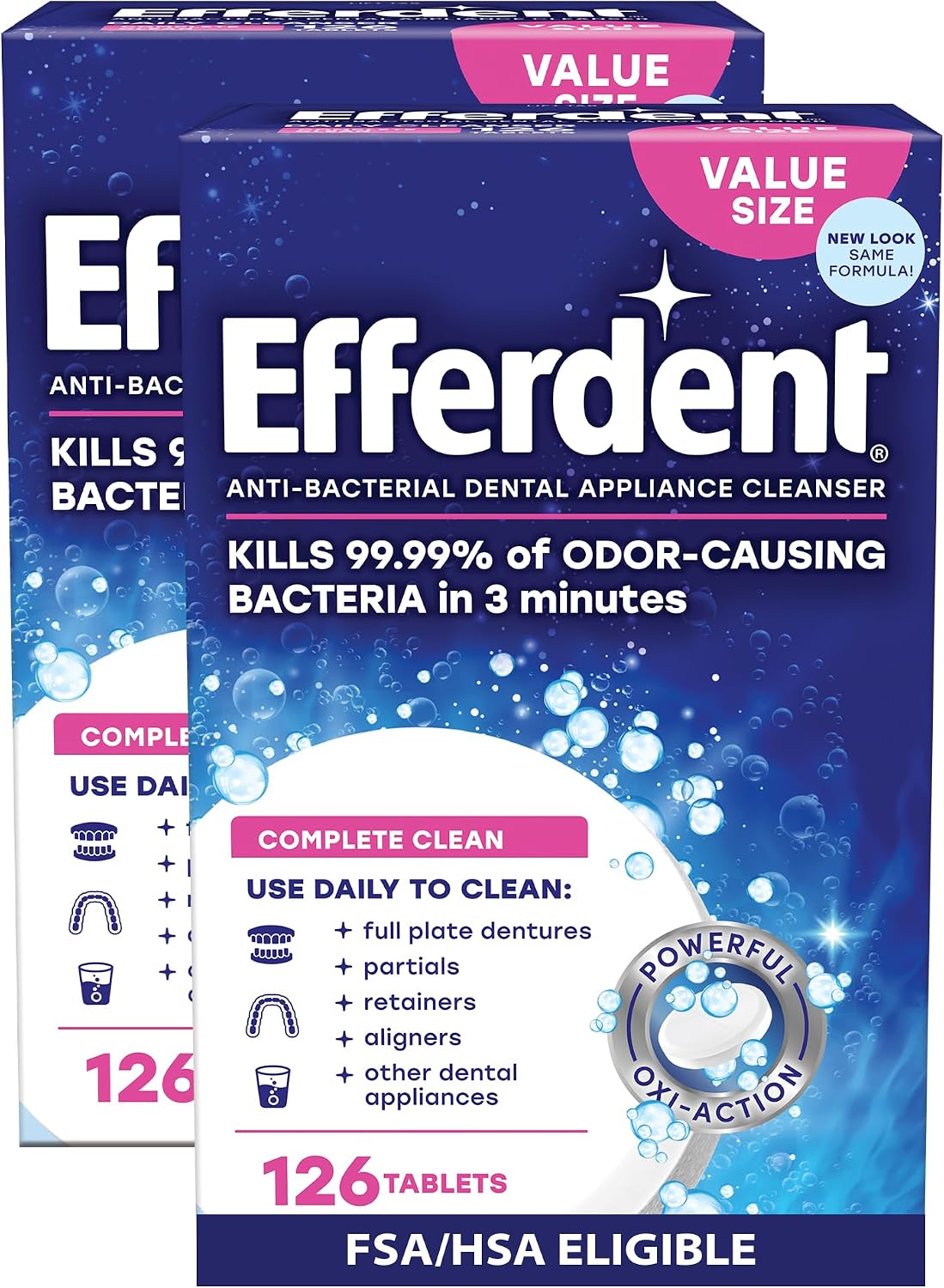 Efferdent Denture Cleaner Tablets, Complete Clean, 126 Count, Pack of 2