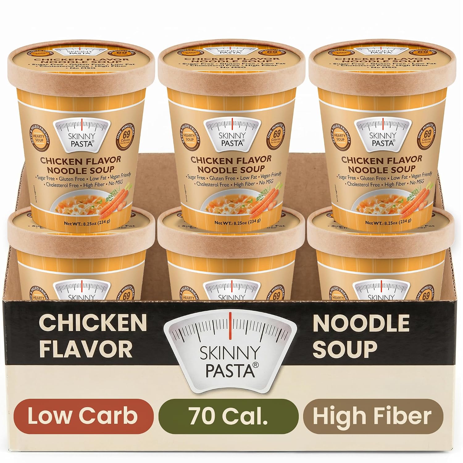 Skinny Pasta Chicken Soup, Gluten Free Ready to Eat Konjac Noodles, 6 Pack