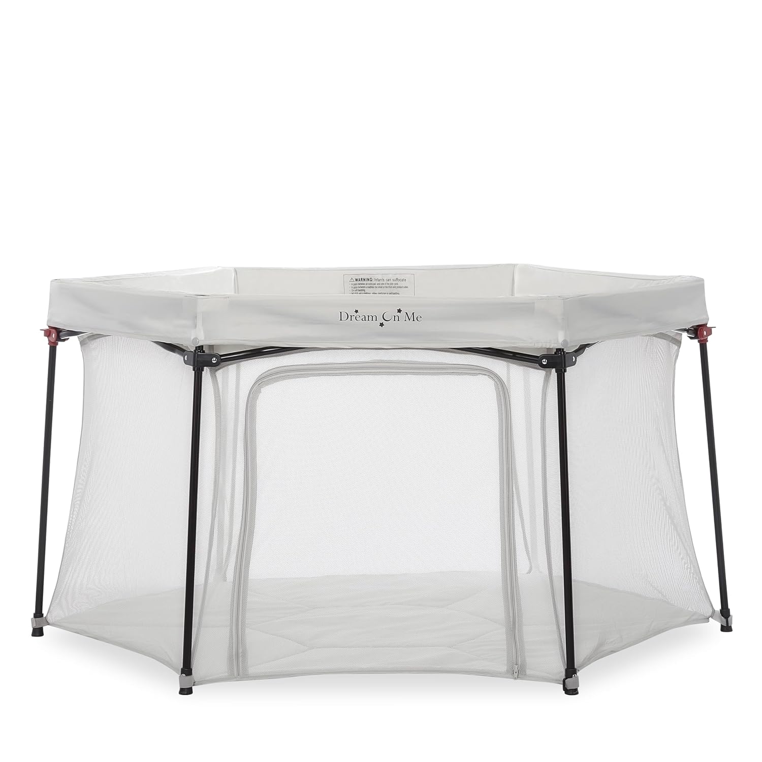 Dream On Me Onyx Baby Playpen, Zipper Access Door, Breathable Mesh Sides, Soft Comfortable Mattress Padded Floor, Easy Fold Design with Travel Carry Bag, Compact Easy to Fold Design - Grey