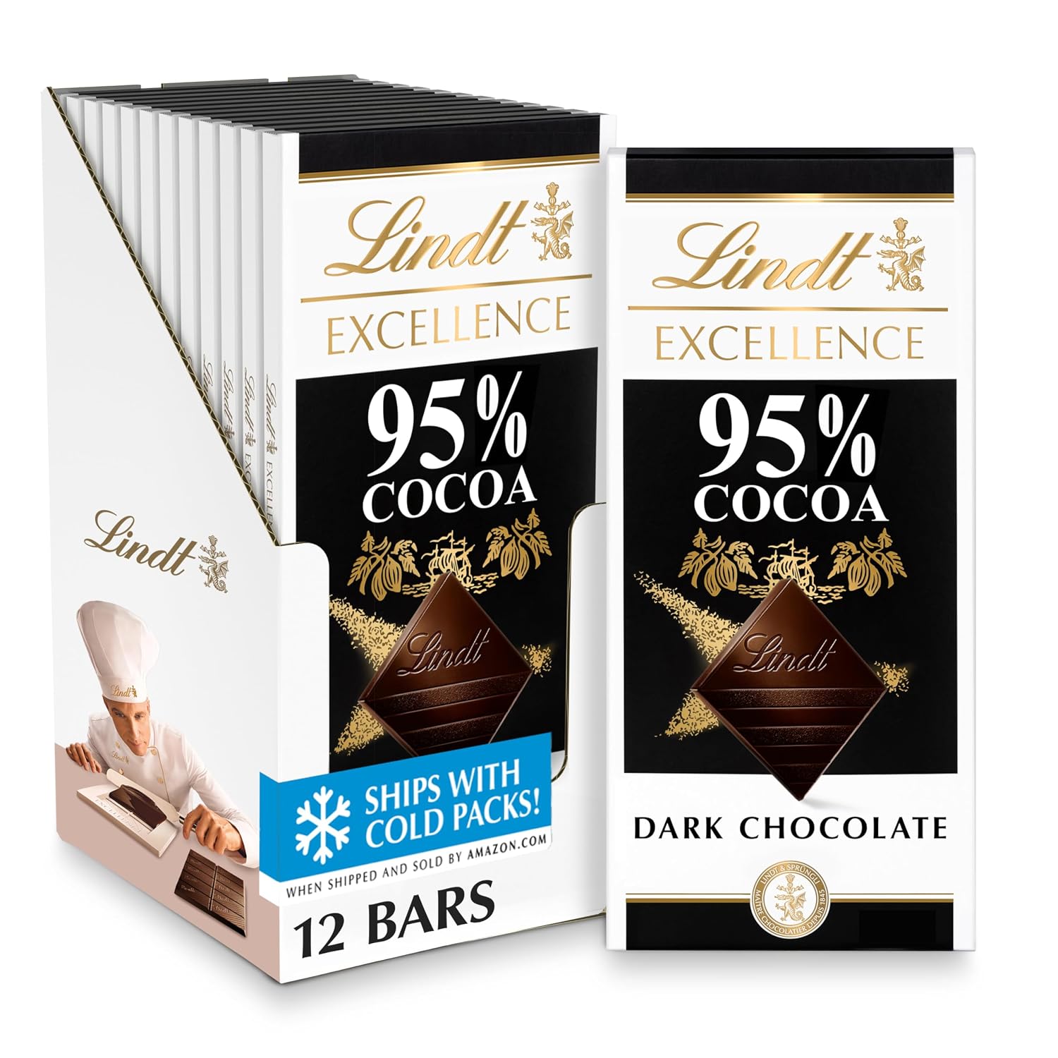 Lindt EXCELLENCE 95% Cocoa Dark Chocolate Candy Bar, 2.8 oz., 12 Pack