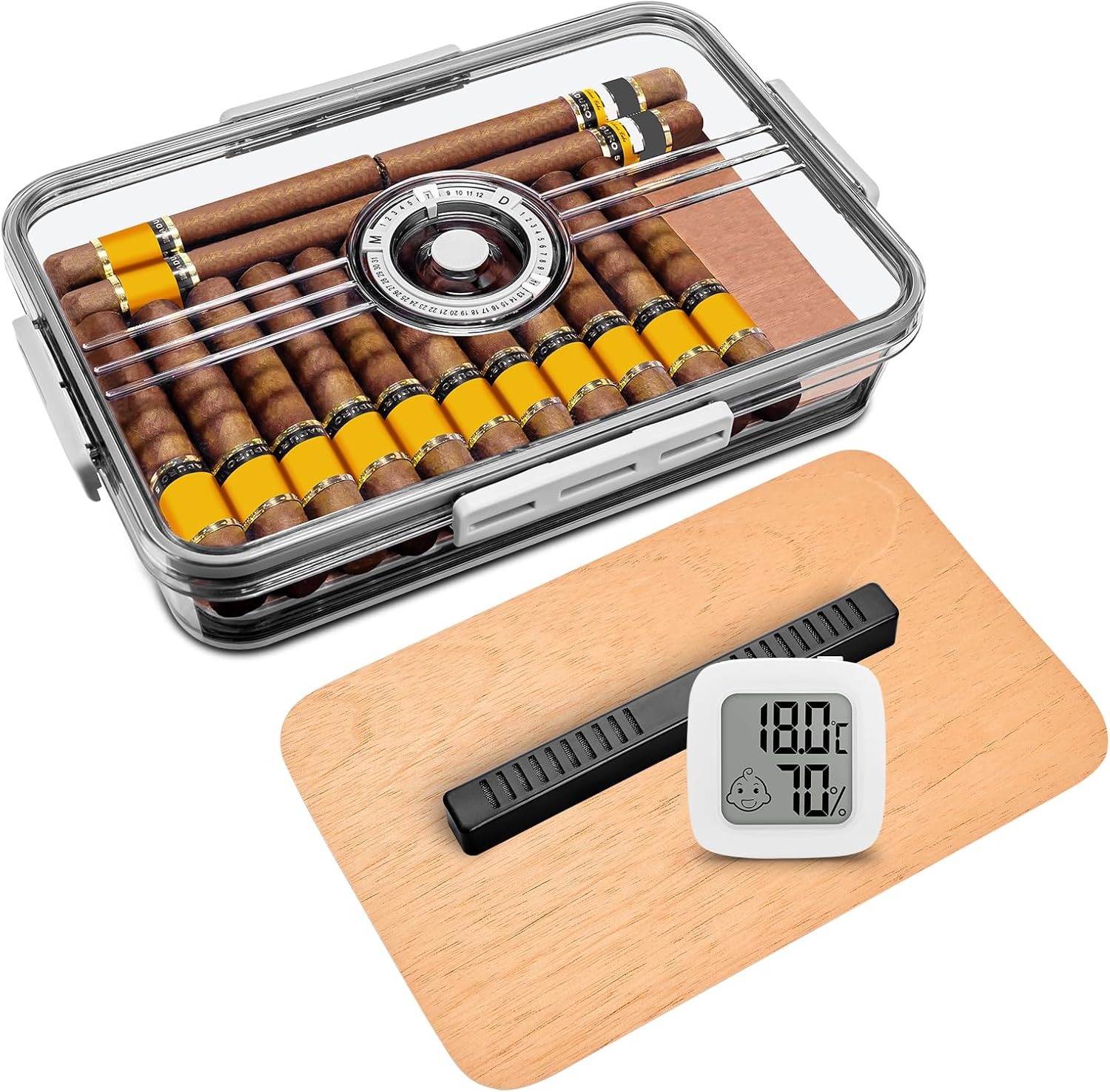 CIGARLOONG Cigar Humidor with Hygrometer and Humidifier Cedar Wood & PP Multi-Storey Airtight Cigar Storage Box/Case for 30 Cigars (Small)