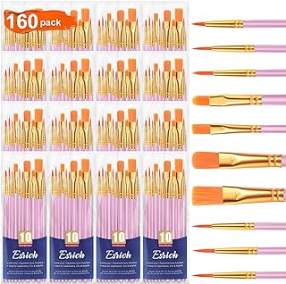 ESRICH Acrylic Paint Brushes Set, 16 Packs/160 Pcs, Pink, Suitable for Acrylic, Oil, Watercolor,Rock Body Face Nail Art,Perfect Suit of Art Painting, Best Gift for Kids Adult Drawing