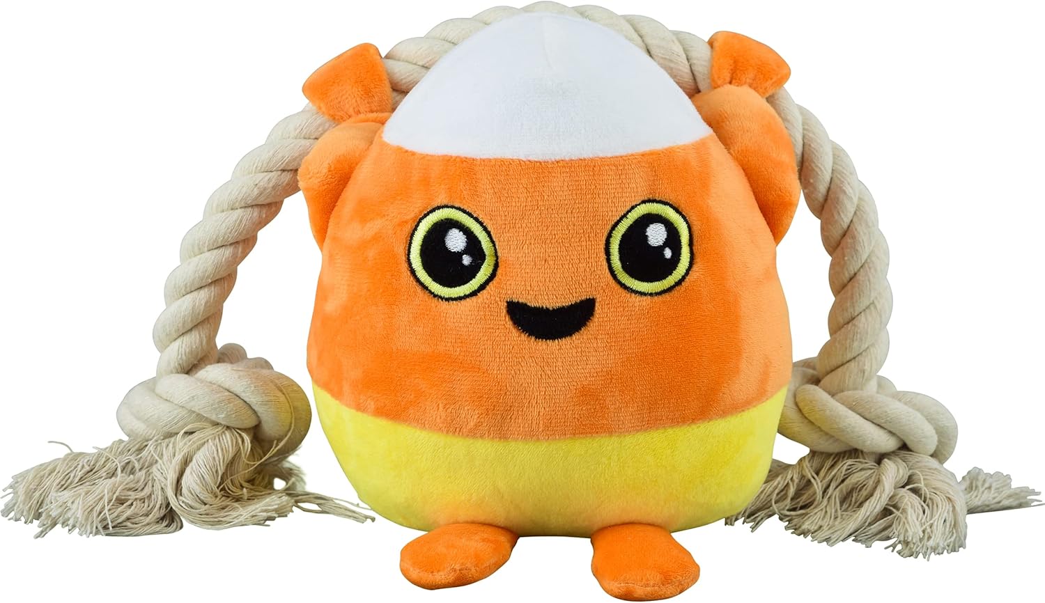 Native Pup Dog Toy Rope and Plush Stuffed Squeaker, Tug of War Toys for Dogs, Puppy Welcome Home Add on for Pets (Candy Corn)