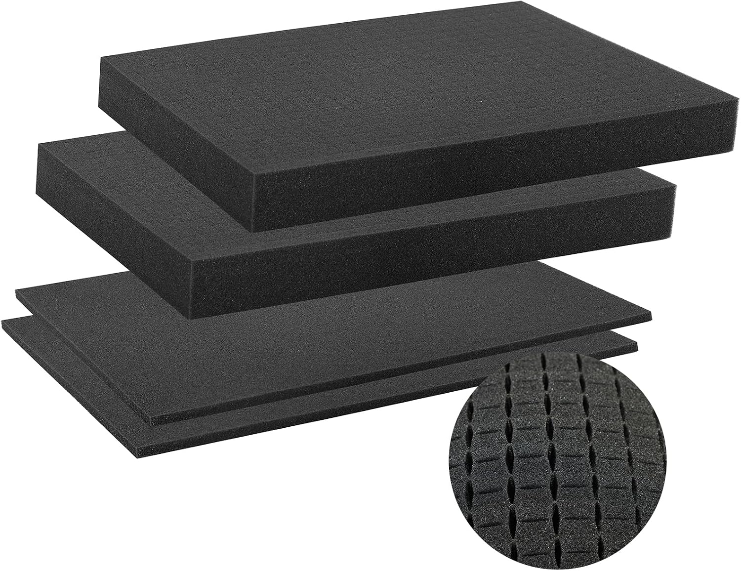 DASBET 4 PCS Polyurethane Foam Sheets Pick and Pluck Pre-Cubed Foam Sheet | Cuttable Padding Inserts for Cases Black Polyurethane Toolbox Carry Case Inserts (2PCS 40 * 30 * 5cm + 2PCS 40 * 30 * 1cm)