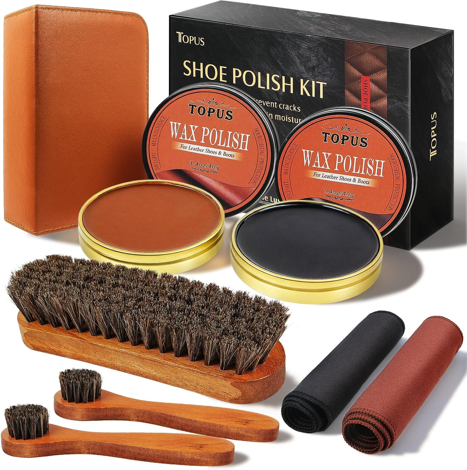 8Pcs Shoe Polish Kit for Leather Boots, Complete Shoe Shine Kit Leather Wax